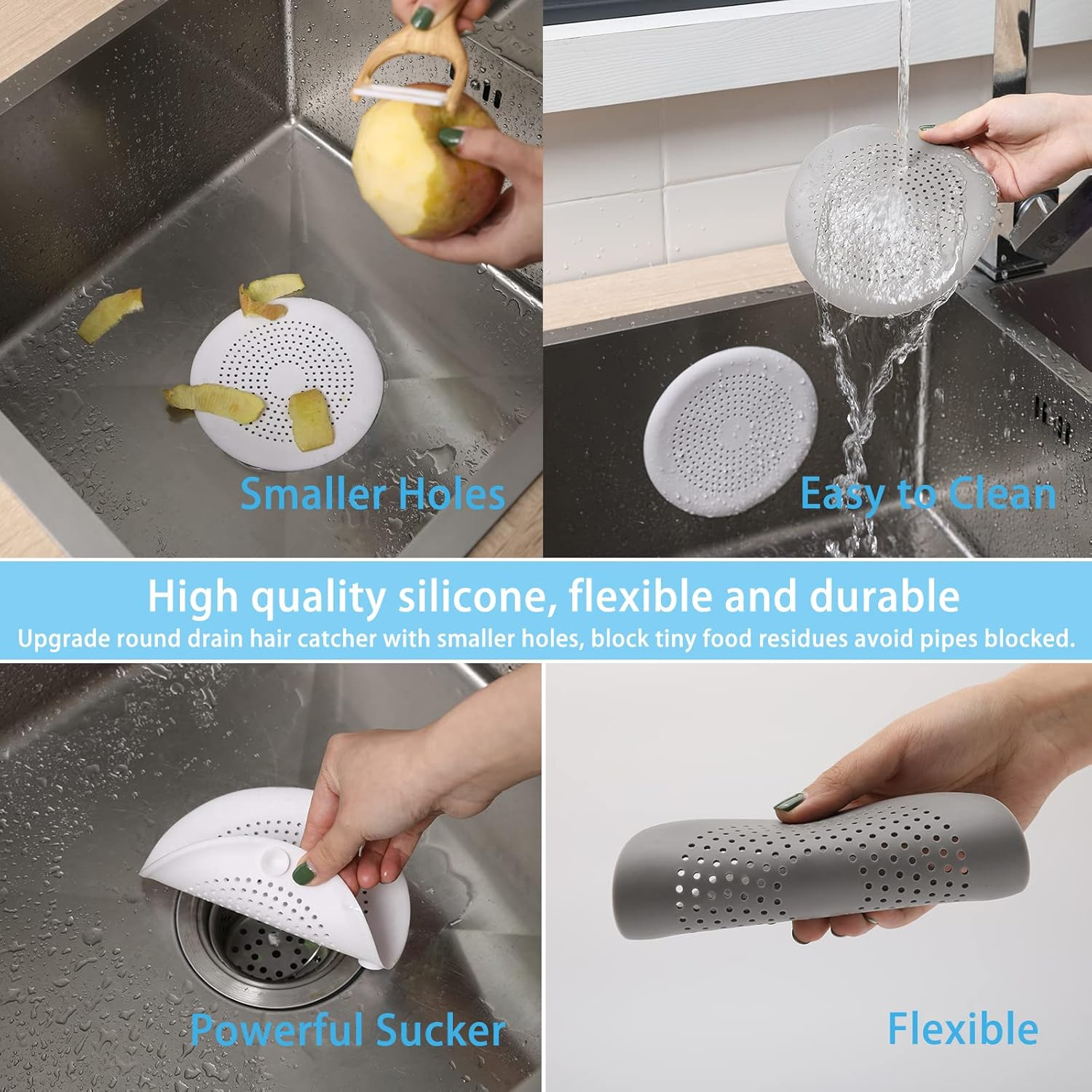 2-Pack Drain Hair Catcher Durable Silicone Hair Stopper Shower Drain Covers Shower Accessories Easy to Install and Clean Suit for Bathroom Bathtub and Kitchen - Black image number 6