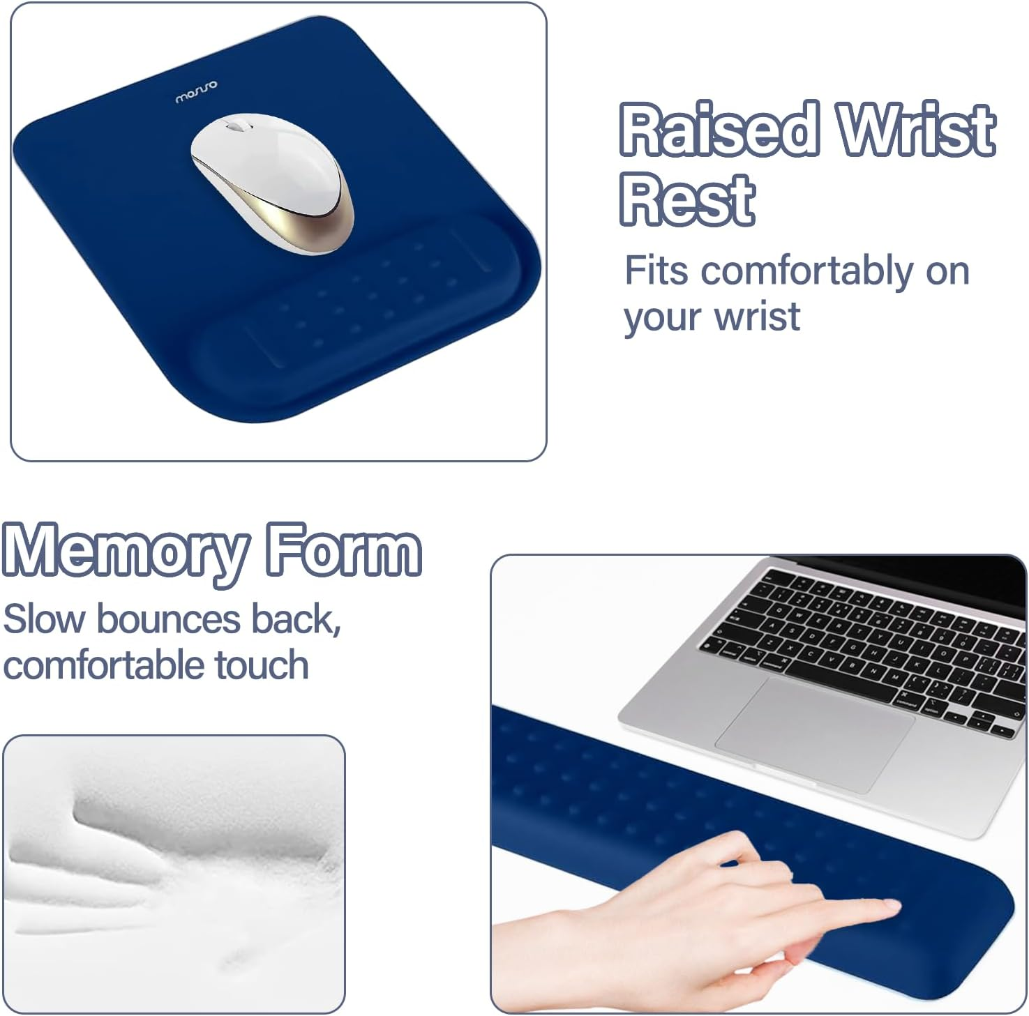 MOSISO Computer Keyboard Stand & Mouse Pad with Wrist Rest, Ergonomic Massage Wrist Rest Set, Easy Typing Working Acrylic Clear Keyboard Stand for Office Home, Navy Blue image number 5