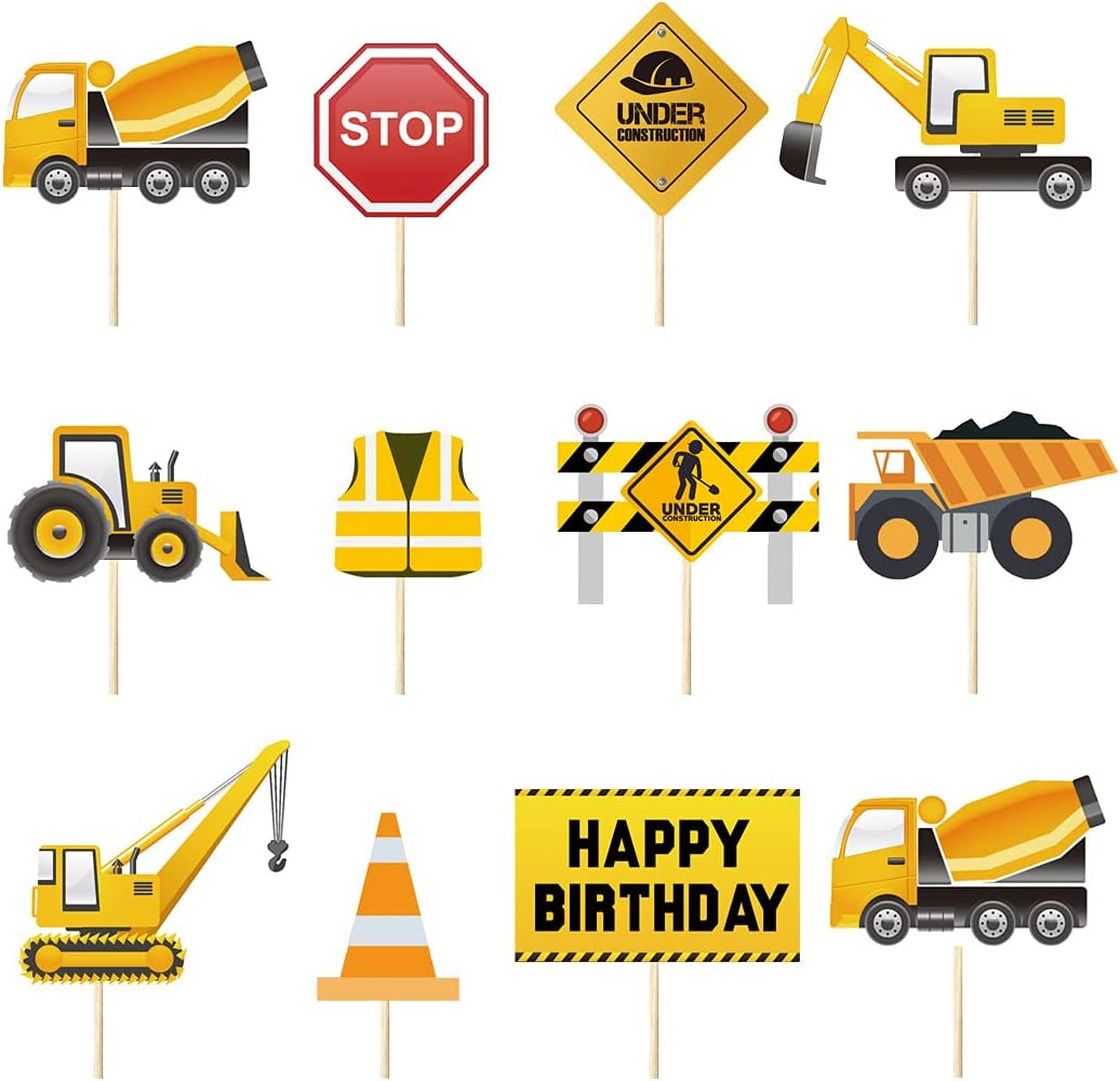 Construction Birthday Party Balloons, Construction Balloons Excavator Foil Balloons Construction Cupcake Toppers Construction Signs Construction Happy Birthday Banners for Birthday Party Decorations image number 6