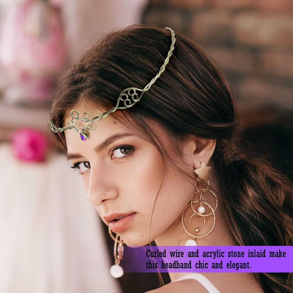 ZJIVQO Forehead Headbands Iron Circlet for Women Woven Forehead Band Crystals Tiaras Hair Band Gold Hair Hoop with Jewels Crystal Rhinestone Wedding Head Band Princess Crown Headband Tiara,Purple, image number 2
