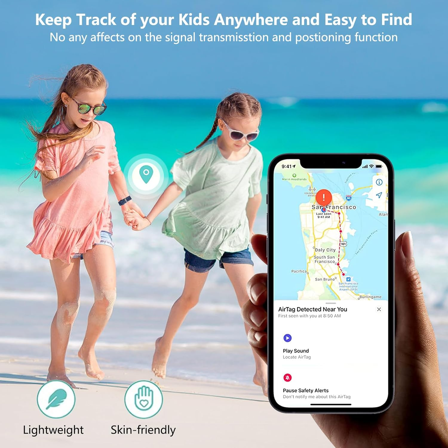 Aircawin Waterproof Airtag Bracelet for Kids,2 Pack Silicone Hidden Airtag Wristband Kids,Anti-Lost Apple Airtag Holder Case for Toddler,Airtag Case Cover Watch Band GPS Tracker for Child Black+Blue image number 4