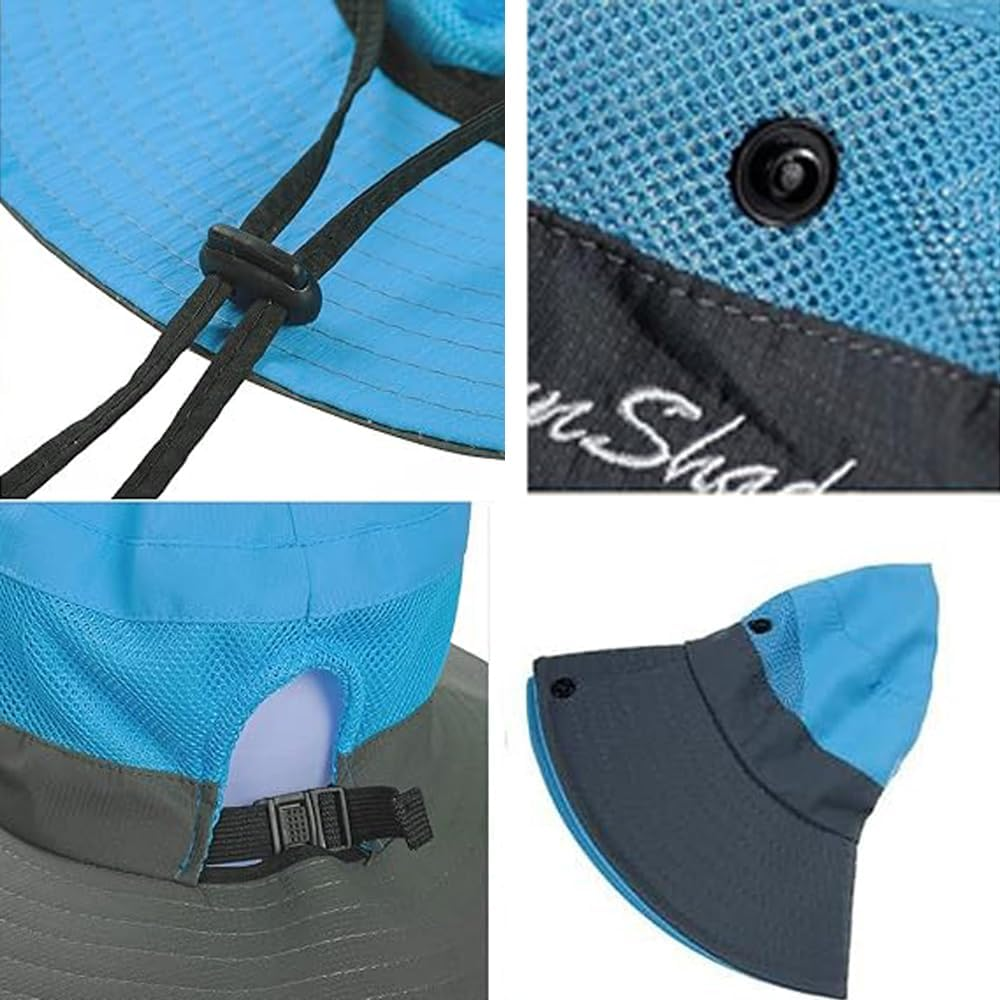 Womens-Summer-Sun-Hat Outdoor Breathable-Uv-Protection-Fishing-Hat Wide Brim Foldable-Beach-Bucket-Hat with Ponytail-Hole image number 4