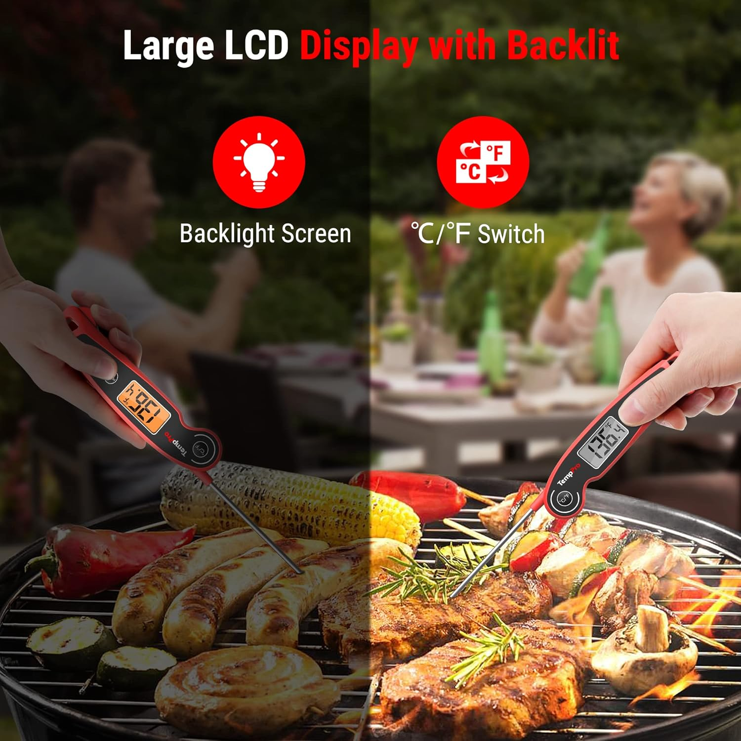 Temppro F05 Digital Meat Thermometer for Cooking with Motion Sensing, Waterproof Food Thermometer for Kitchen BBQ Oil Grill Smoker Candy Thermometer Black/Red image number 4