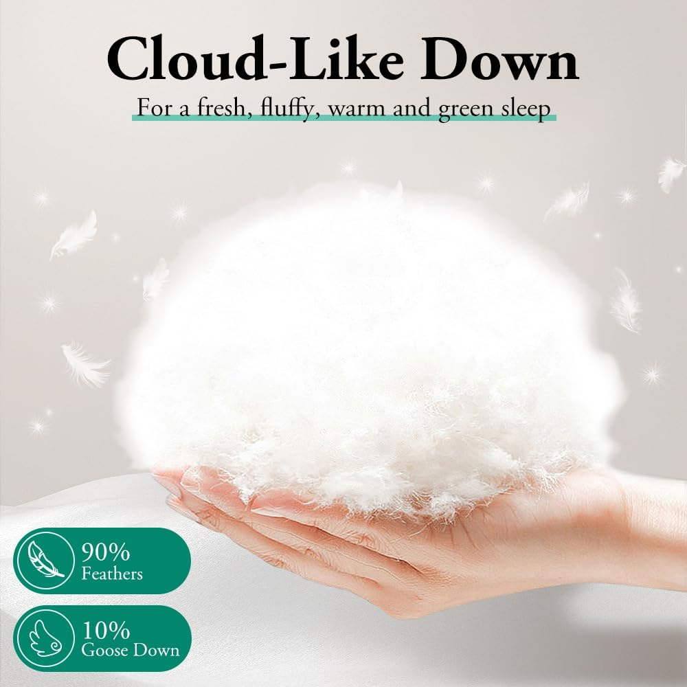 ZUNI Goose Feather down Comforter Queen Size, 500GSM All Seasons Goose Quilt, 100% Cotton Cover, Lightweight Soft Cotton Cover Home Bedroom Bed Travel Hotel Bed Comforter, Machine Washable, White