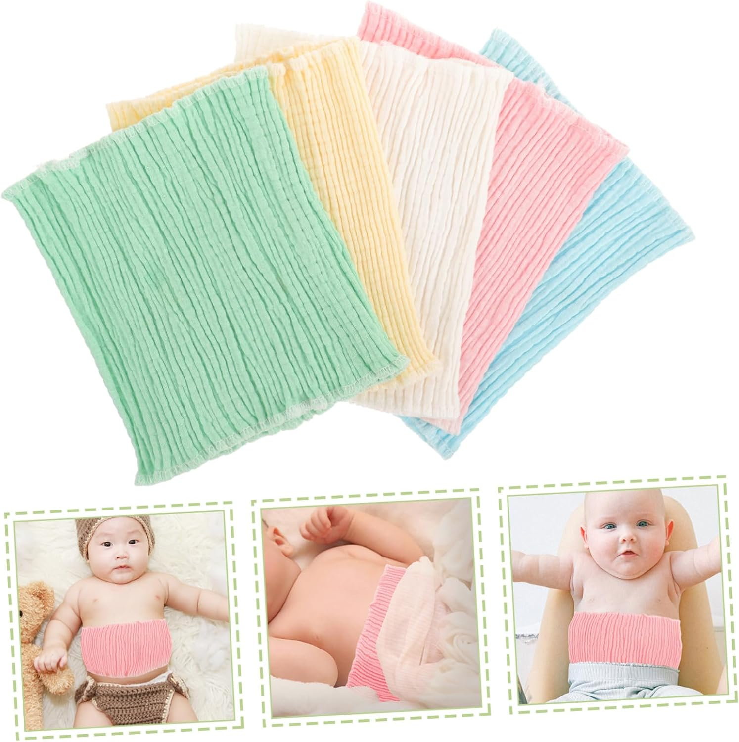 5Pcs Cotton Belly Band Soft Breathable Newborn Navel Protector Elastic Wide Waist Wrap for Abdomen Support Skin-Friendly Warm Belly Cover in Multiple Colors image number 6