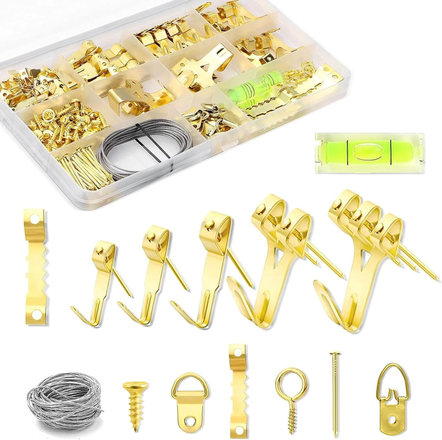 Picture Hanging Kit, Heavy Duty Frame Mirror Picture Hanging Hooks, 75Lb/40Lb/30Lb/20Lb/10Lb Picture Hangers with Wall Nails, Hanging Wire, Saw Tooth, D Ring, Screw Eyes and Level for Wall Mounting image number 5