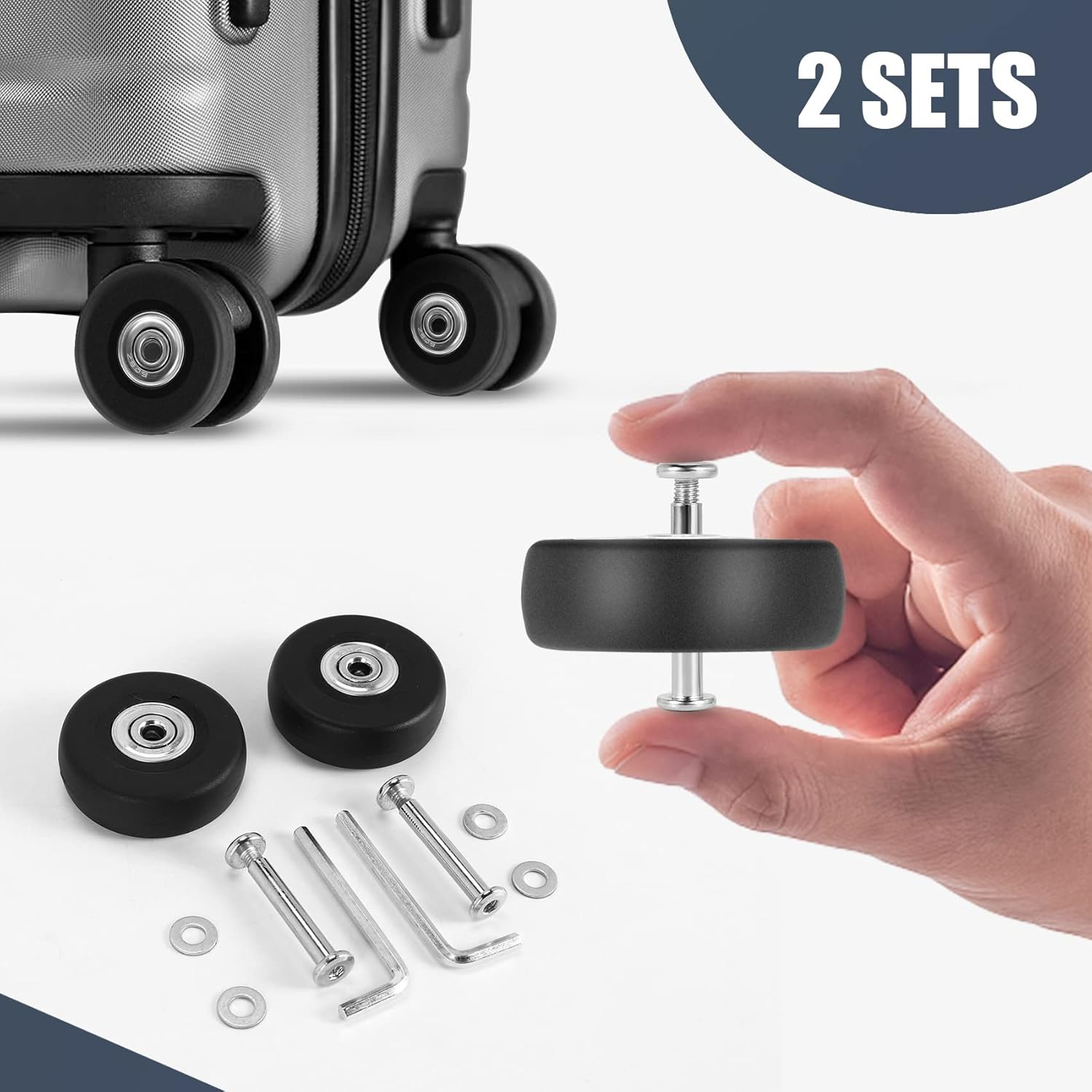 2 Sets of Luggage Suitcase Replacement Wheels Axles Deluxe Repair Tool OD 50Mm image number 5