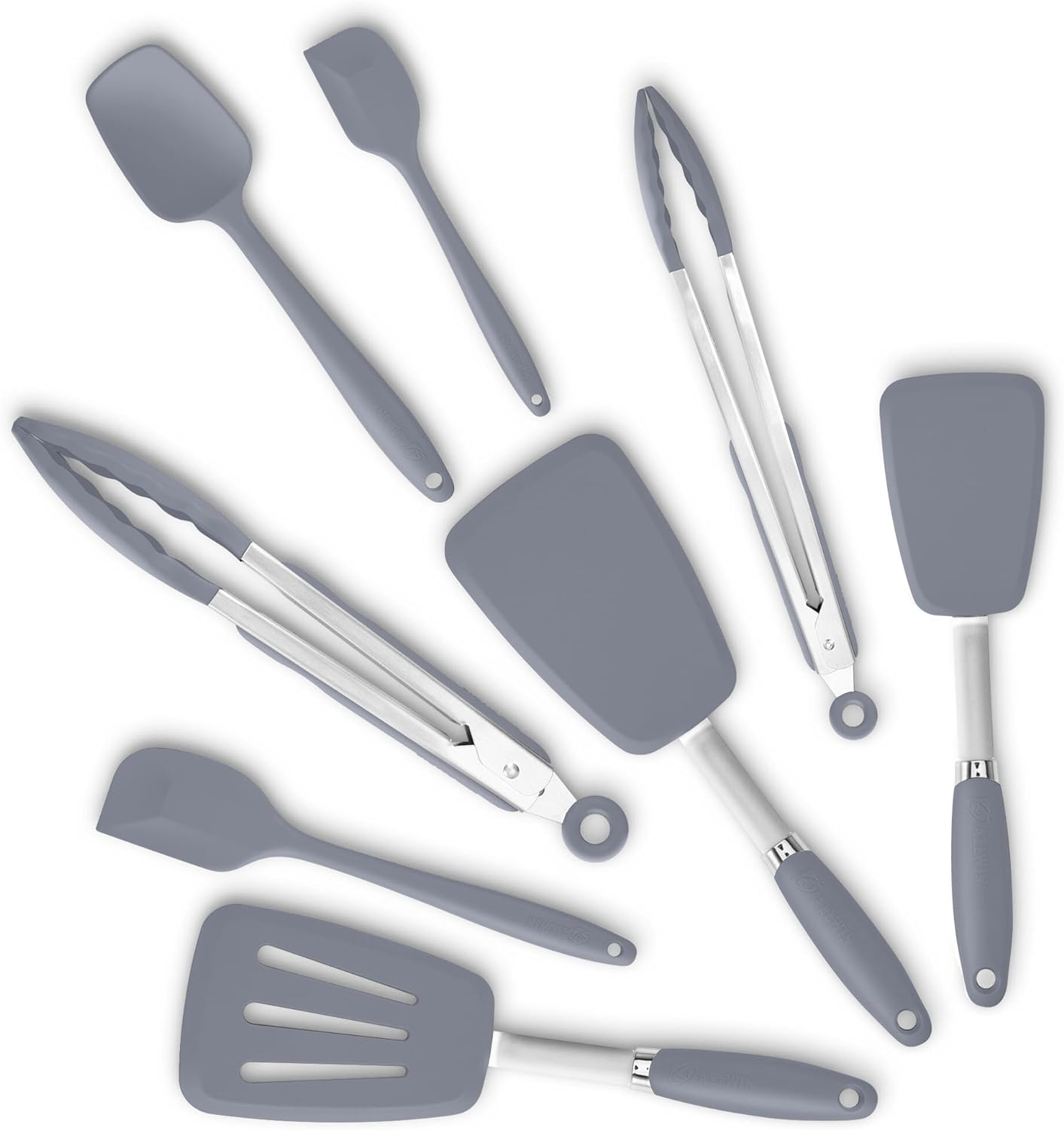 Silicone Spatulas Set Turners Tongs Cooking Utensils Set High Heat Resistant Kitchen Scraper Spatulas for Cooking Mixing Baking BPA Free Dishwasher Safe, Grey - Gray image number 6