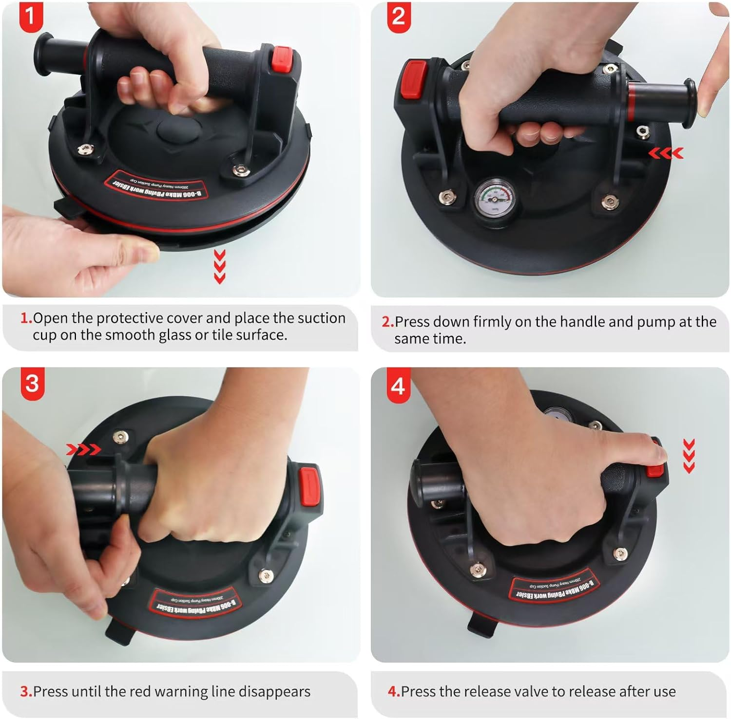 2-Pack Heavy-Duty Vacuum Suction Cups with Pressure Gauge &ndash; 440 Lbs Load, Triple-Layer Rubber Pads &ndash; Glass, Tile, Marble, Metal Lifting & Installation Tool image number 2