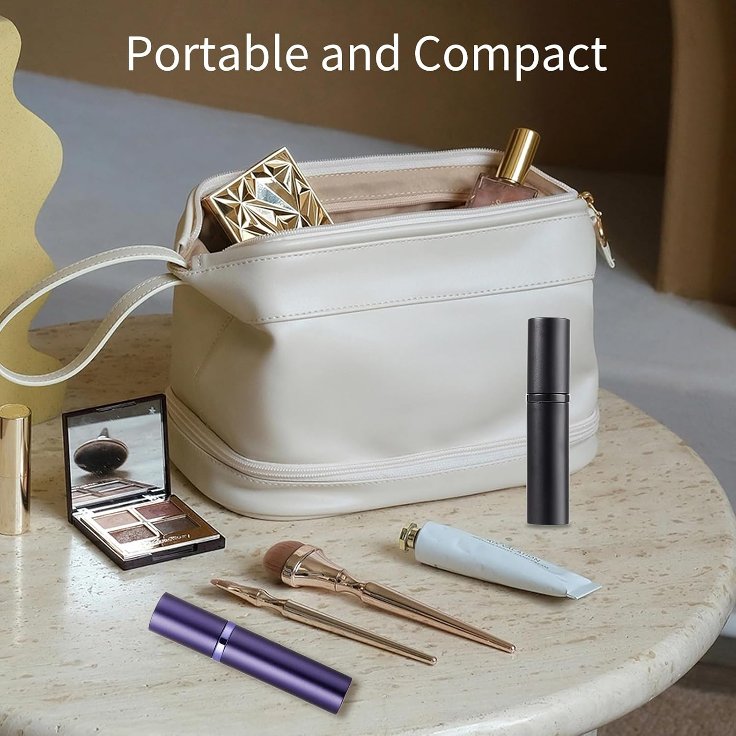 Oiieco Perfume Atomiser, Refillable Travel Size Mini Perfume Bottle Leaking Proof Bottom Pump without Funnel Refillable, Luxurious Small Women and Men, 5Ml Black Matblue image number 4