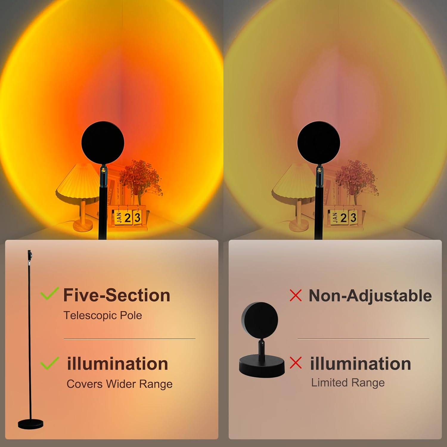 GY Floor Lamp Living Room, 4 Colours Sunset Lamp, USB Port Sunlight LED Projector, 720&deg; Rotating Romantic Mood Light, Suitable for Photography, Selfie, Living Room Decoration