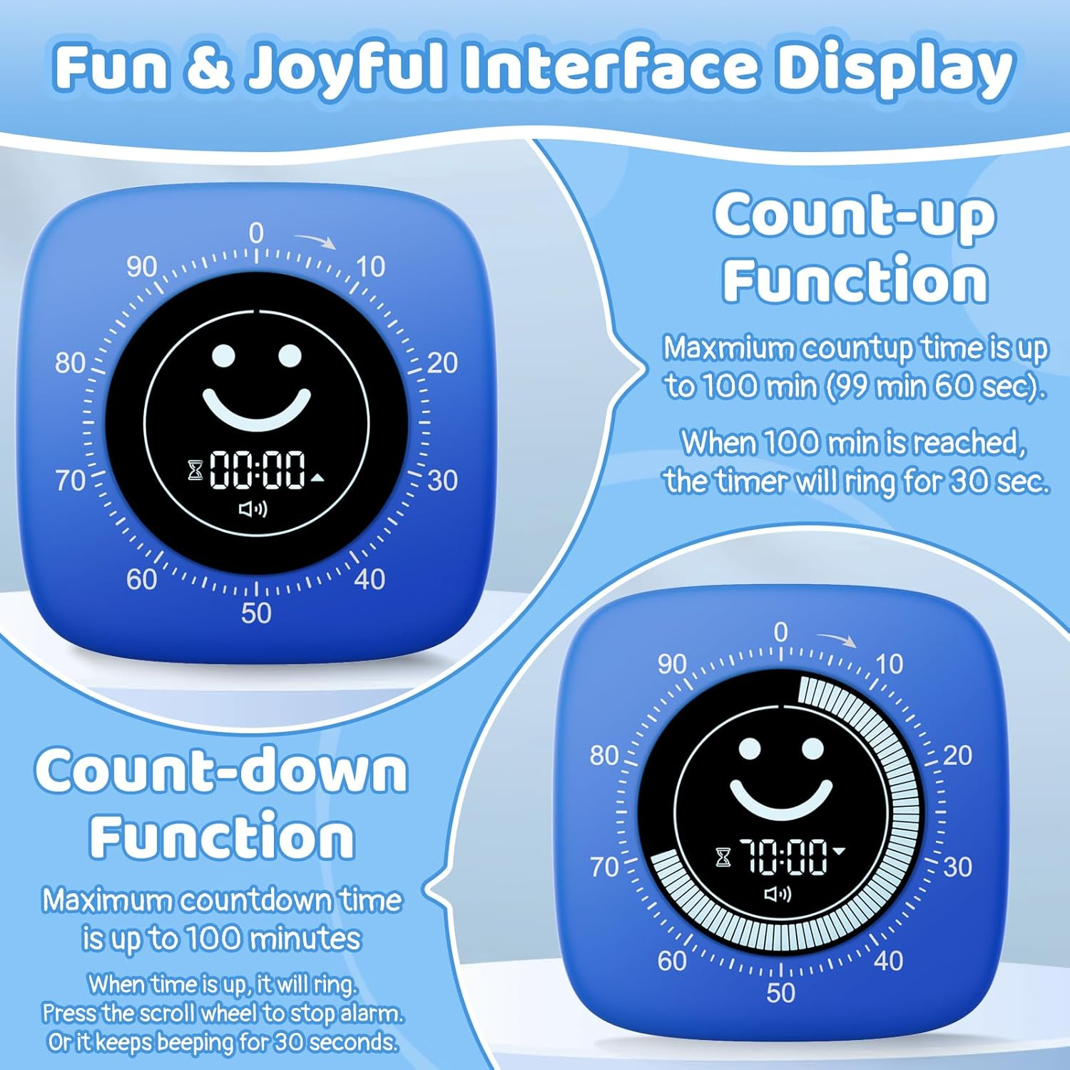 Visual Timer for Kids - 100 Minute Digital Countdown Timer Clock for Classroom Office Kitchen, Cute Desk Timer Stopwatch for Kid and Adults, Home School Supplies Study Management Tools image number 1