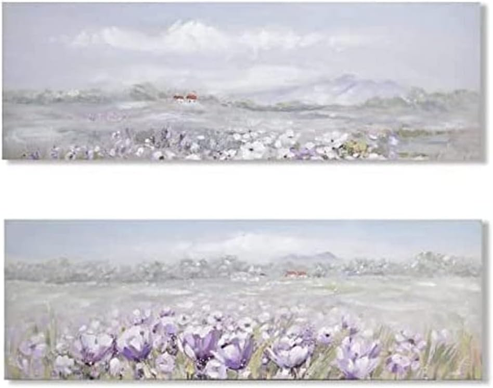 Lylac Flower Field 80% Canvas Painting, 50 X 150 X 3 Cm Size