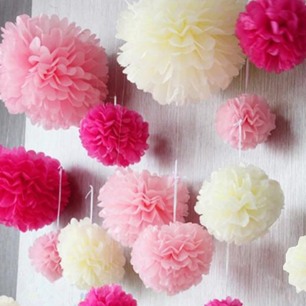 EOMECUIGAO Pink Tissue Pom Poms Paper 10Pcs, 10-12 Inch, Perfect for Weddings, Birthdays, and Parties image number 5