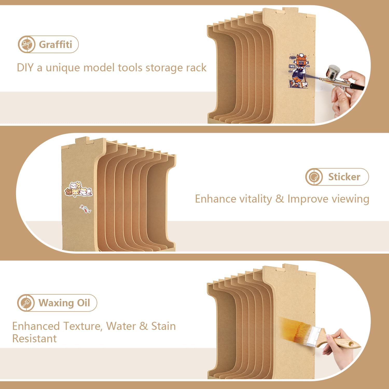 Bucasso Model Parts Shelves Tool Stand Holder for Gundam Model Making Parts, MDF Material, Modelling Tools, Tool Stand Holder for Hobby Model Parts, GK7 image number 3