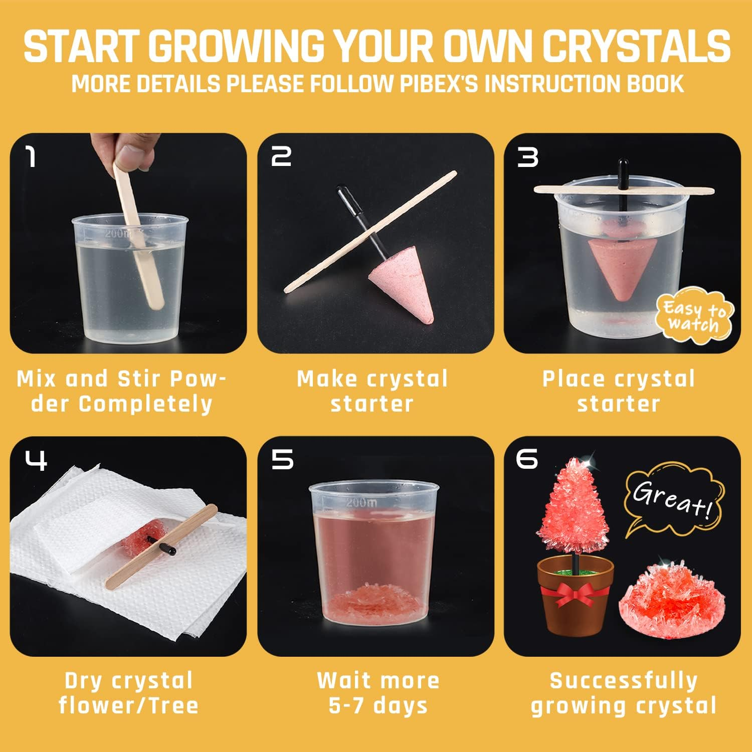 Crystal Growing Science Kit for Kids &ndash; Grow 3 Crystal Trees & 3 Flowers in 24 Hours, STEM DIY Chemistry Experiment Set, Educational Toy for Boys & Girls Ages 8-12 image number 4