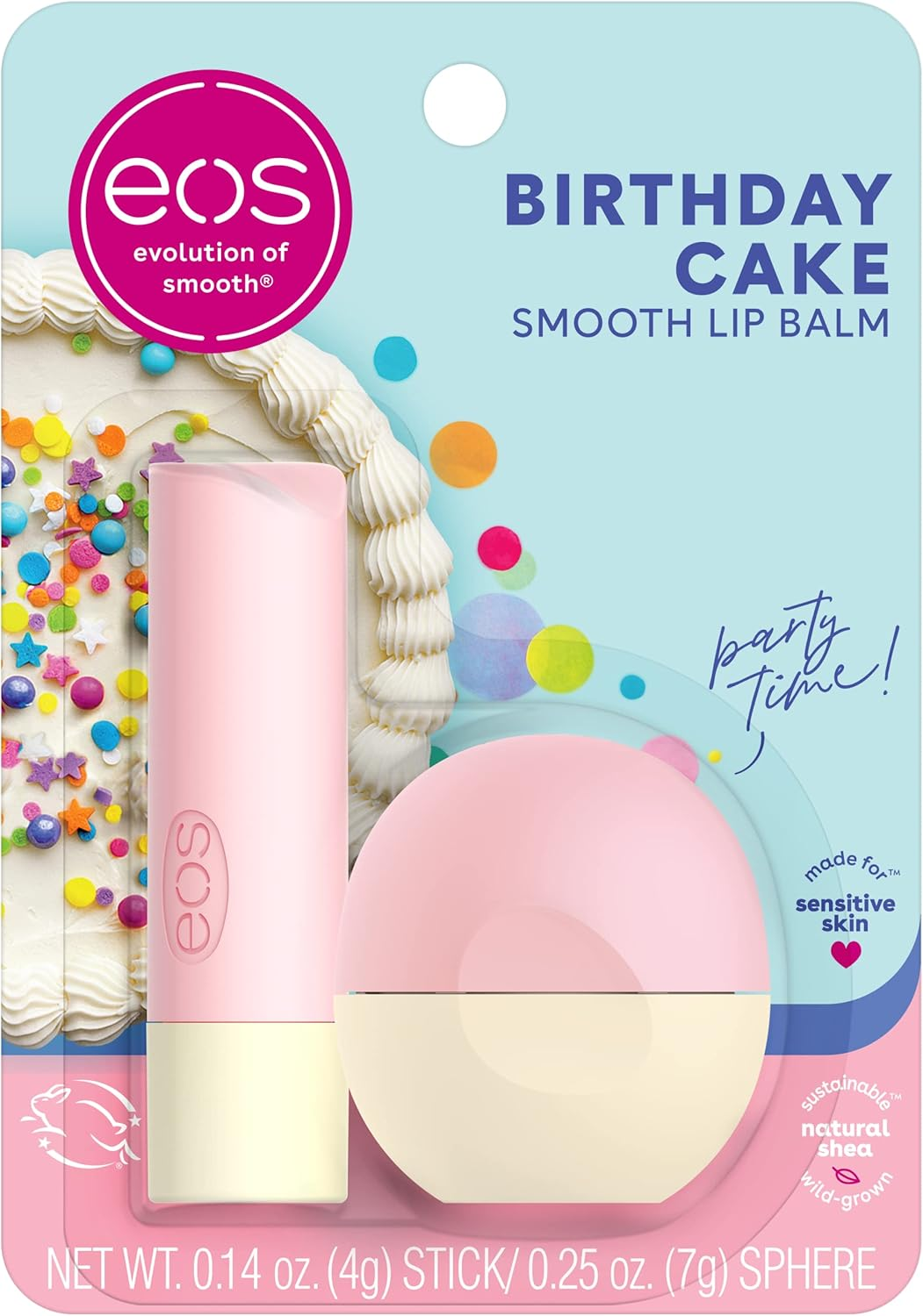 Eos Natural Shea Lip Balm- Birthday Cake, All-Day Moisture Lip Care Products, 0.39 Oz image number 1