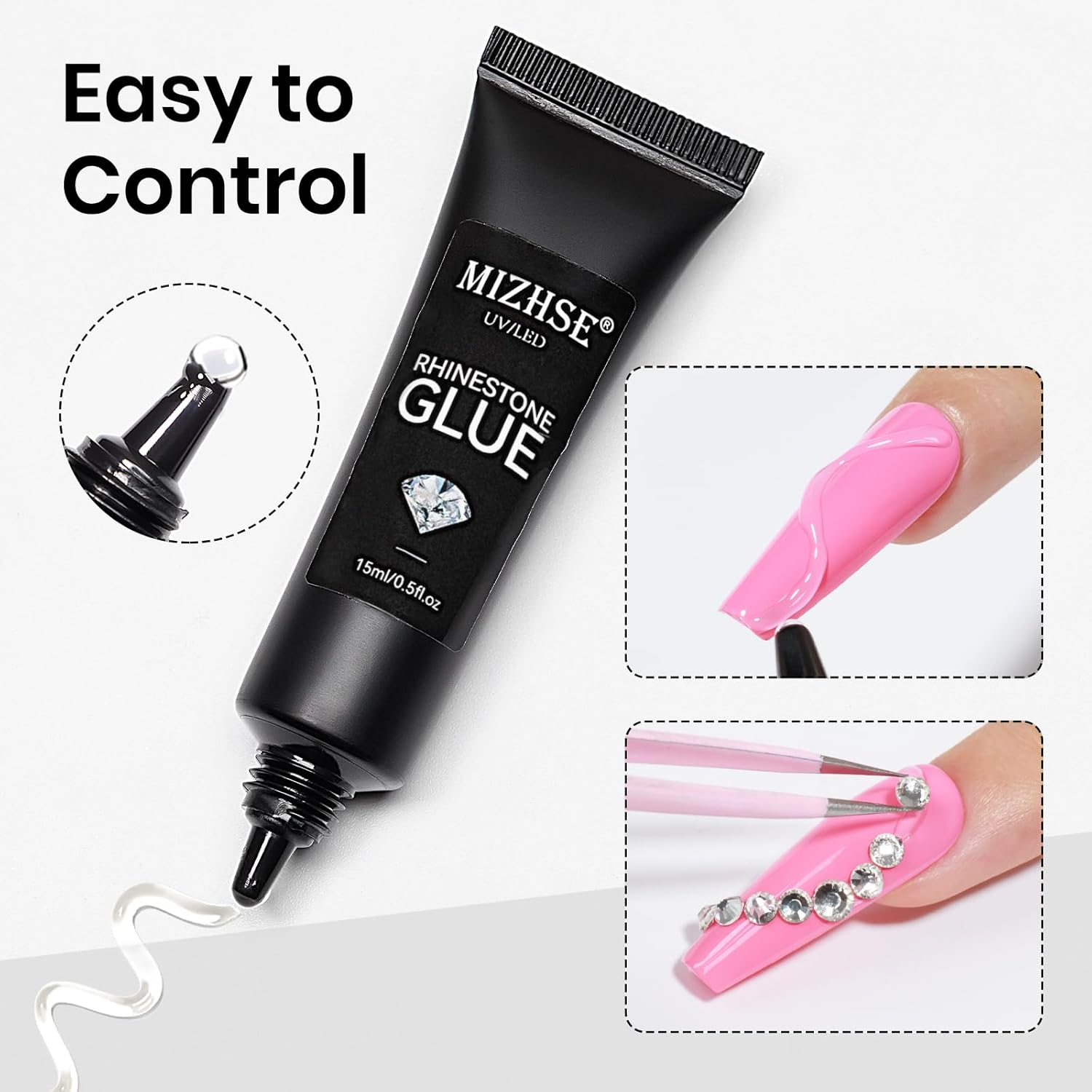 MIZHSE 30G Solid Builder Gel for Nails and 15G Rhinestone Glue for Nails, Clear Nail Builder Gel Hard Gel for Nails 3D Nail Sculpting Gel Non-Sticky U V LED Nail Charm Glue Nail Art Salon Home DIY image number 4