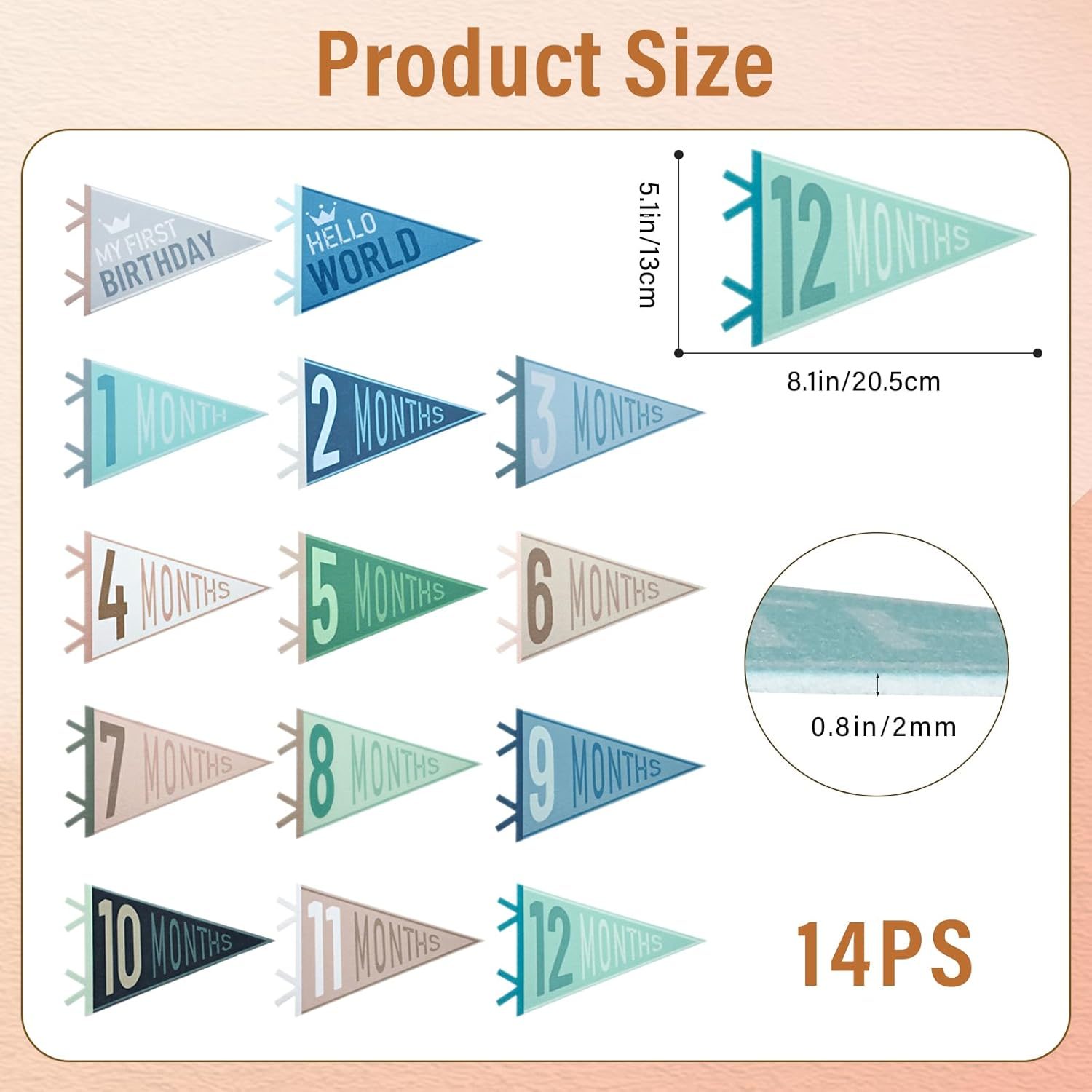 14 Pcs Baby Monthly Milestone Felt Pennant, LIOUCBD Month Baby Milestone Signs, Monthly Milestone Triangle Banners for Boy Girl, Age Milestone Flag Signs for Photos Props &Newborn Birthday Party Decor image number 2