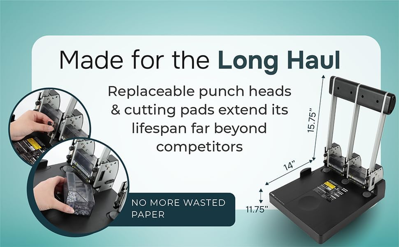 CARL, XHC-150N, Heavy Duty 3-Hole Paper Punch, 150 Sheet Capacity.,Black and Silver