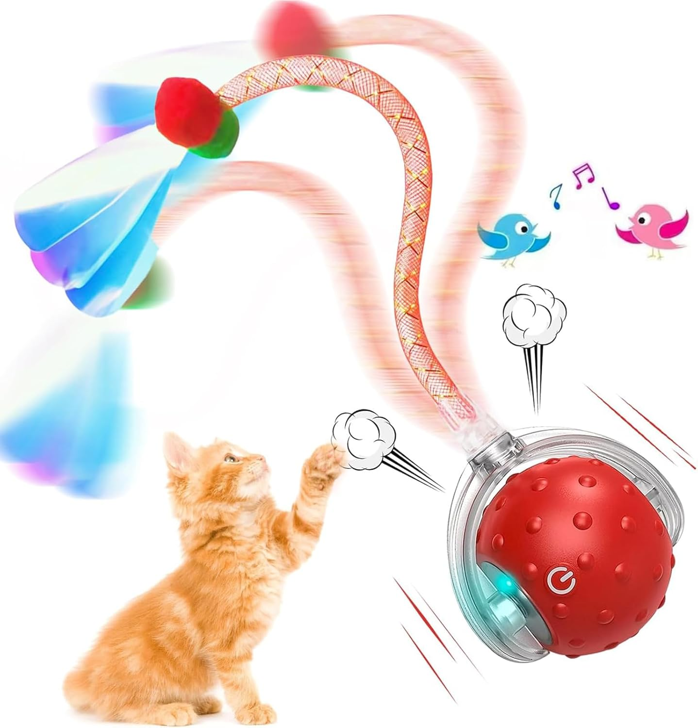 Interactive Cat Toys for Indoor Cats, Generation Agile Moving Cat Ball with Elastic Mesh Tail, Automatic Kitten Toys for Bored Indoor Cats, Chirping & Motion Activate Cat Toys image number 2