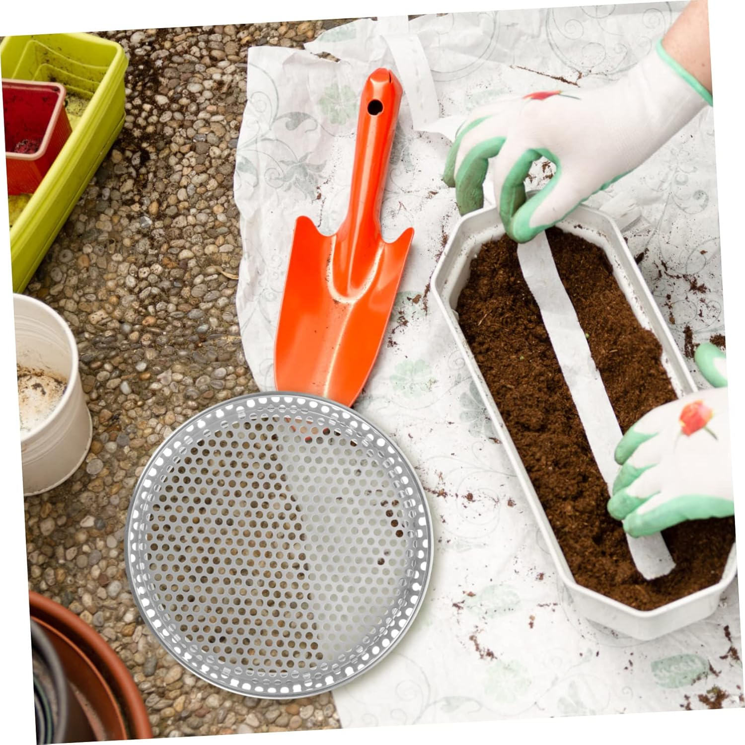 20Cm Stainless Steel Soil Sieve round Grading Filter for Outdoor Gardening 5Mm Mesh for Soil Compost image number 3