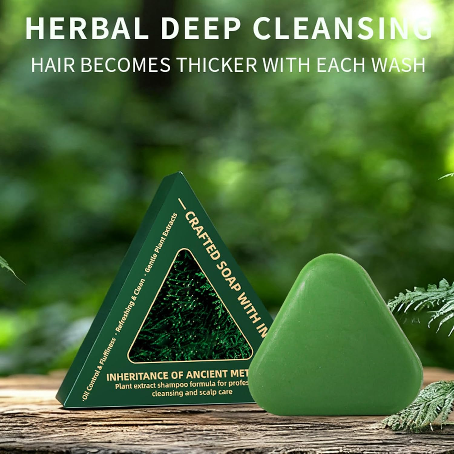 Arborvitae Leaf Solid Shampoo Bar, for Thinning Hair, Increases Volume Hair, Gentle Formulated for All Hair Types, Triangle Green Travel Shampoo and Conditioner (4Pcs) - 4Pcs image number 4