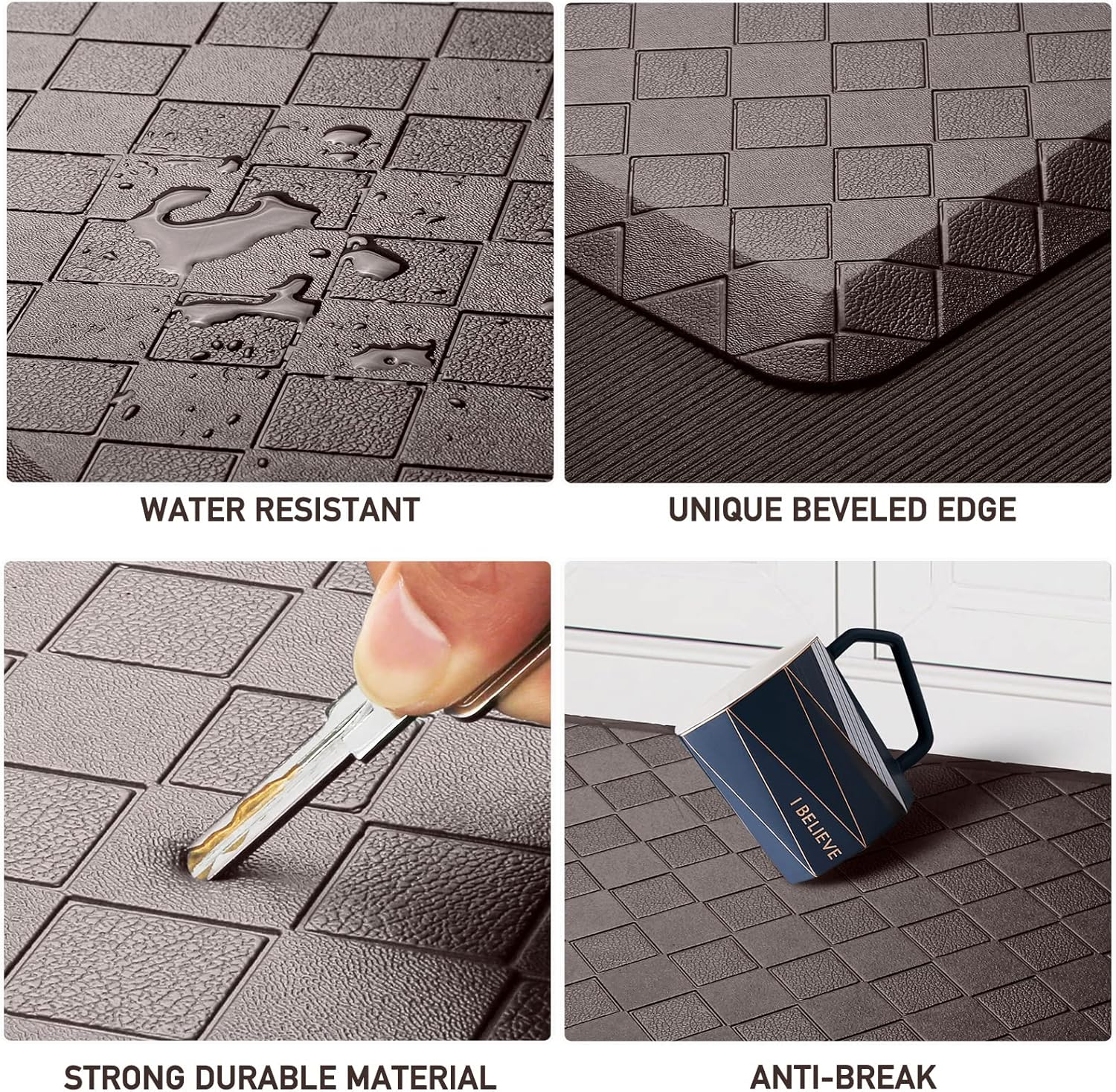 Happytrends Kitchen Mat Cushioned Anti-Fatigue Kitchen Rug,17.3"X39",Thick Waterproof Non-Slip Kitchen Mats and Rugs Heavy Duty Ergonomic Comfort Rug for Kitchen,Floor,Office,Laundry,Chocolate