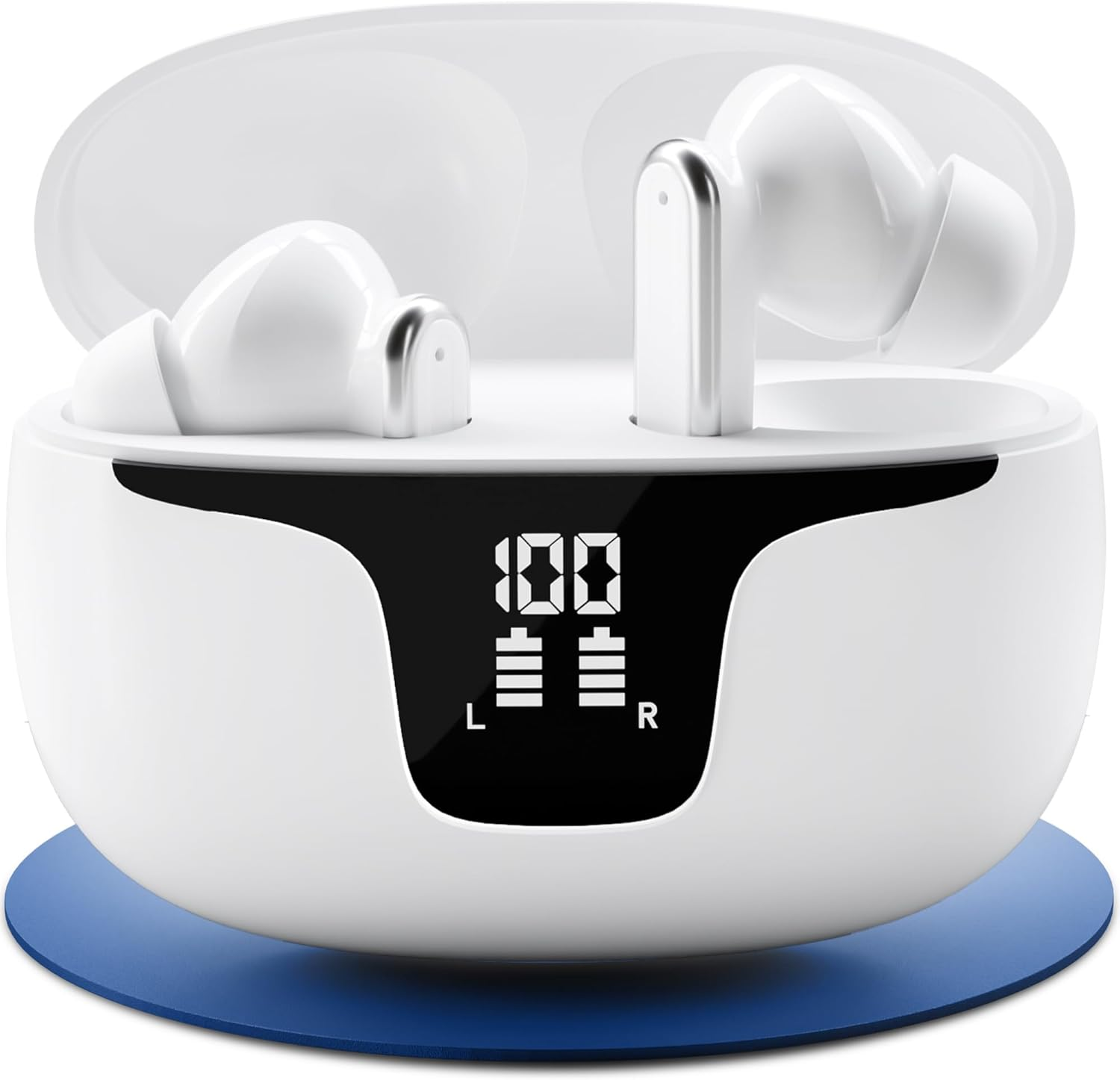 FREI PUNKT 24 In-Ear Headphones - Bluetooth 5.3, White, ANC+ENC Noise Cancellation, 6+48H Runtime, LED Display, Rich Bass, 3 Pairs Silicone Ear Tips - Black image number 2