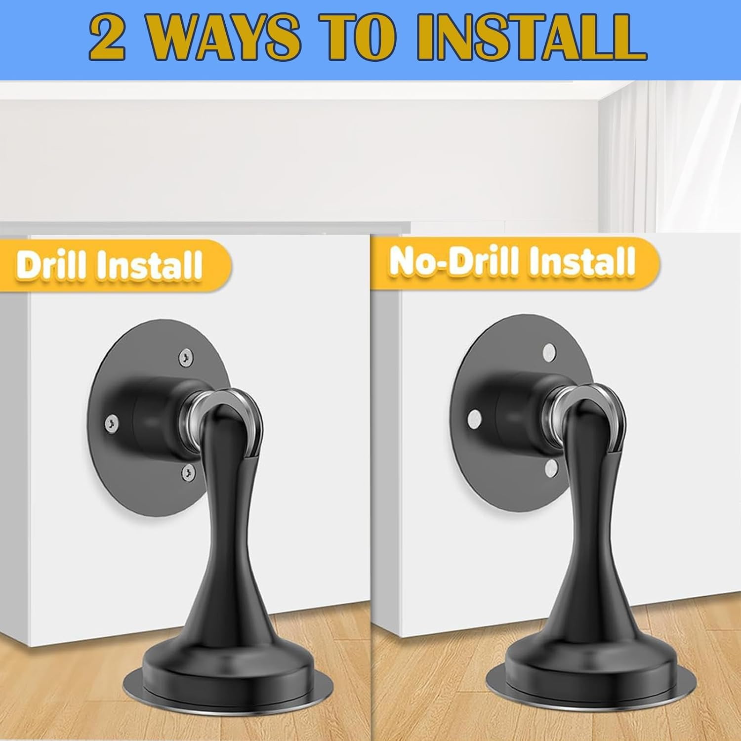 Door Stoppers,Heavy Duty Stainless Steel Holders for Bottom/Top,Wall/Floor Mount,No Drilling Door Stop with 3D Adhesive Tapes,2 Pcs image number 6