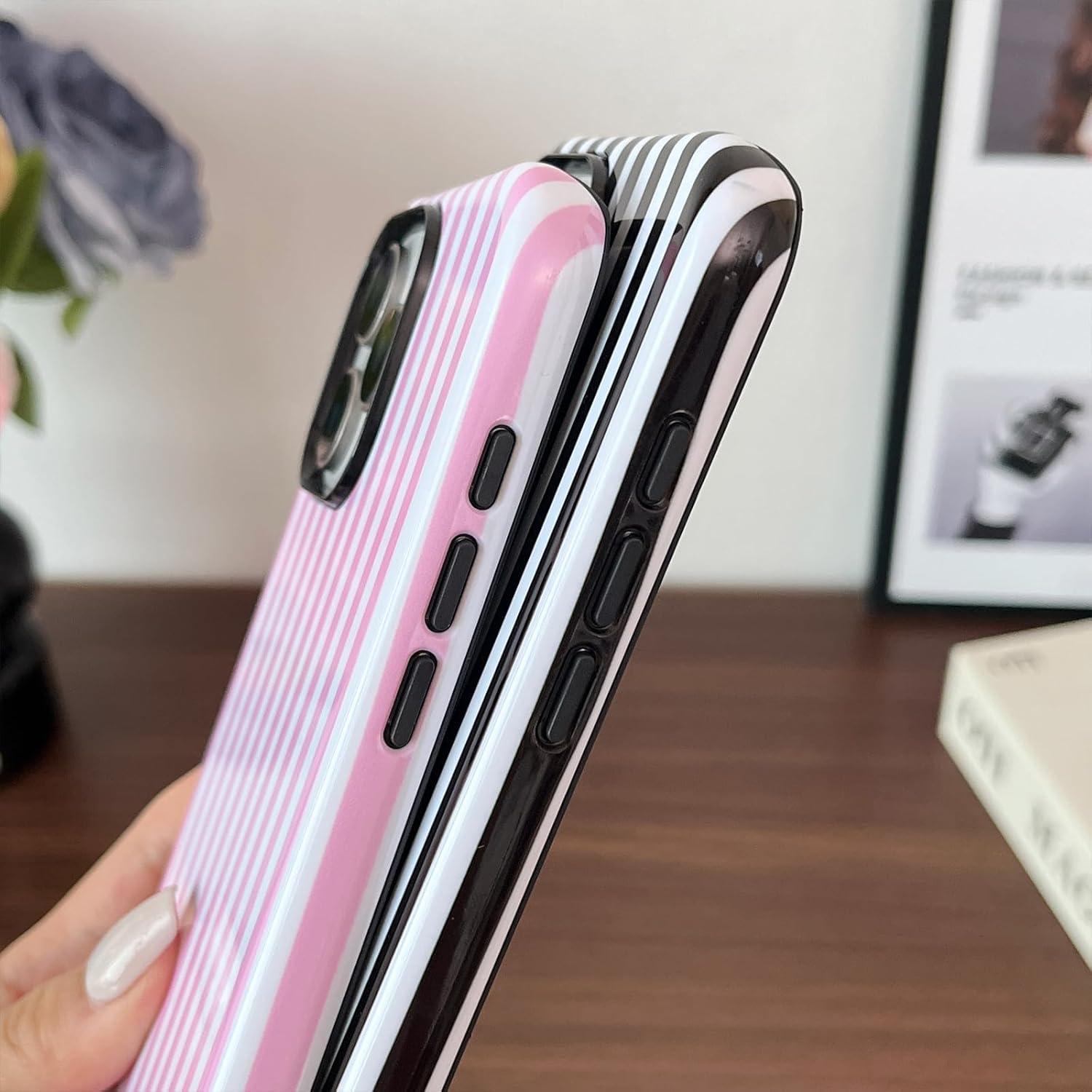 Compatible with Iphone 15 Pro Case, Cute Fashion Aesthetic Striped Pattern Cover for Women, Shockproof Soft TPU and Hard PC Protective Phone Case for Iphone 15 Pro 6.1"- Pink image number 4