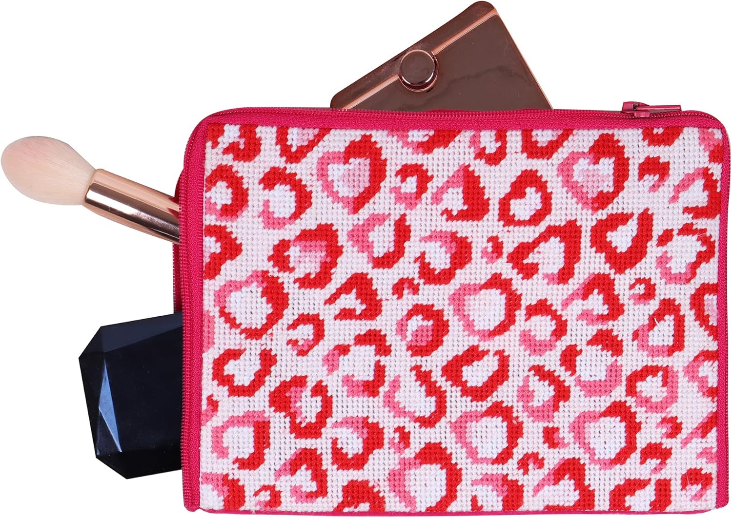 Trimits Stitch Your Own Make-Up Case Kit - Half Stitch, Tapestry, Cosmetics Bag, Pouch Includes Pre-Printed Case, Threads, Needle & Instructions, Love Leopard