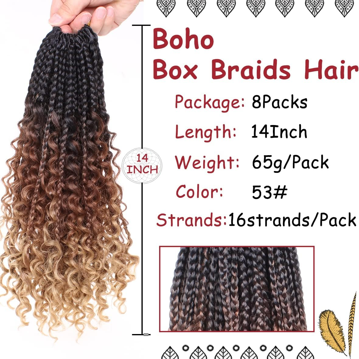 Beverlee Goddess Box Braids Crochet Hair 14 Inch Boho Box Braids 8 Packs Crochet Hair Bohemian Box Braids Crochet Braids Box Braids Curly Ends Messy Pre-Looped Synthetic Curly Crochet Hair for Women image number 5