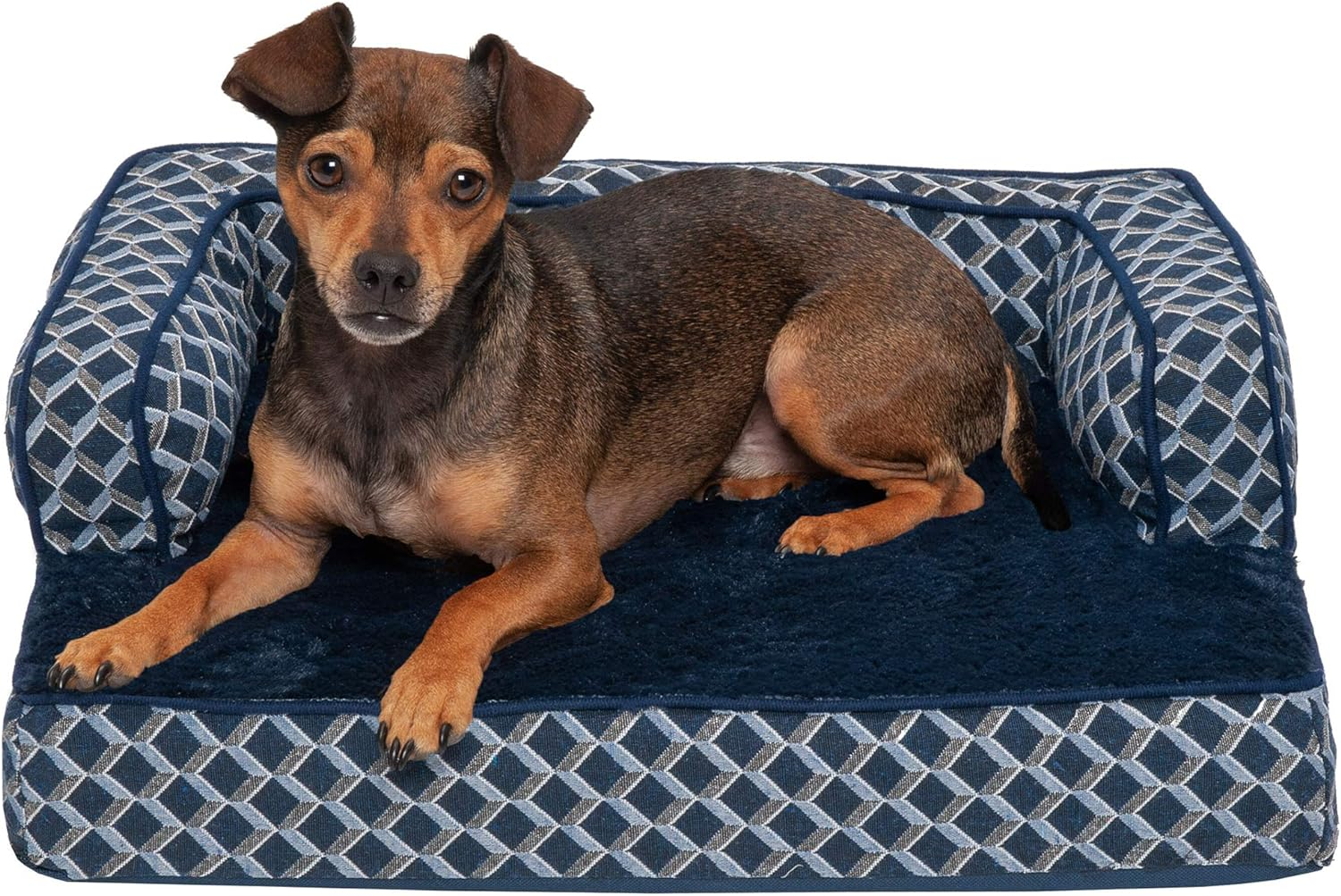 Furhaven Medium Orthopedic Dog Bed Plush & Suede Sofa-Style W/Removable Washable Cover - Deep Pool, Medium