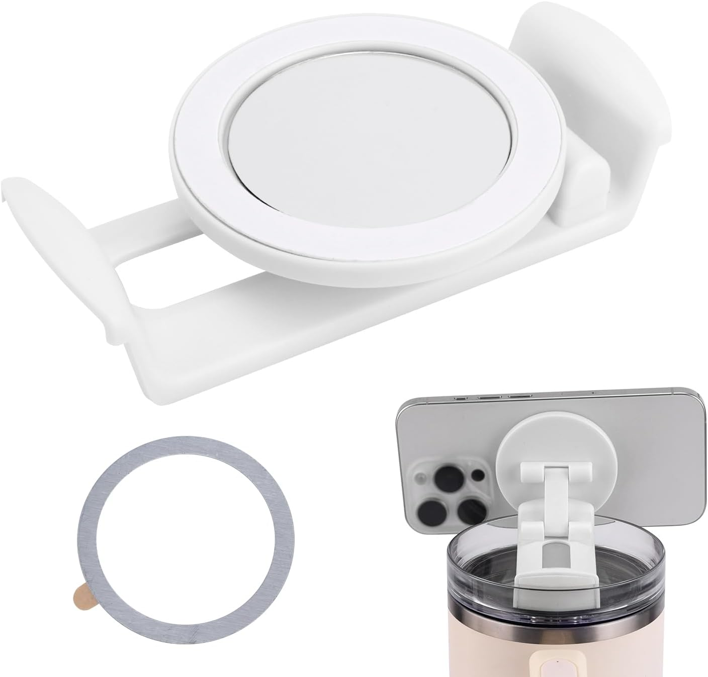 BOXOB Phone Holder for Stanley Cup 40Oz Quencher H1.0 H2.0 Lids, Hands Free Magnetic Foldable Mobile Phone Holder Tumbler for Stanley Cup Accessories Magsafe Phones