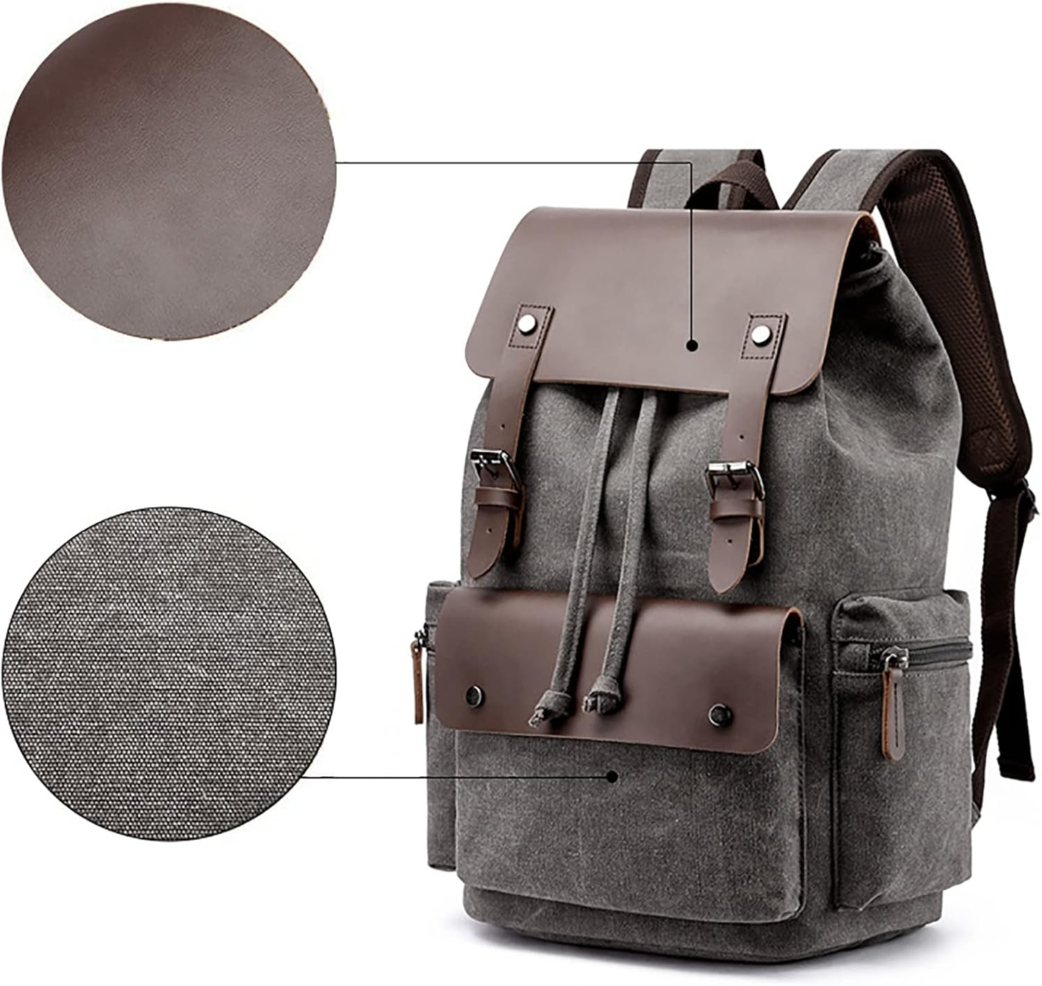 Leather Laptop Backpack, Casual Canvas Campus School Rucksack with 15.6 Inch Laptop Compartment Brown image number 5