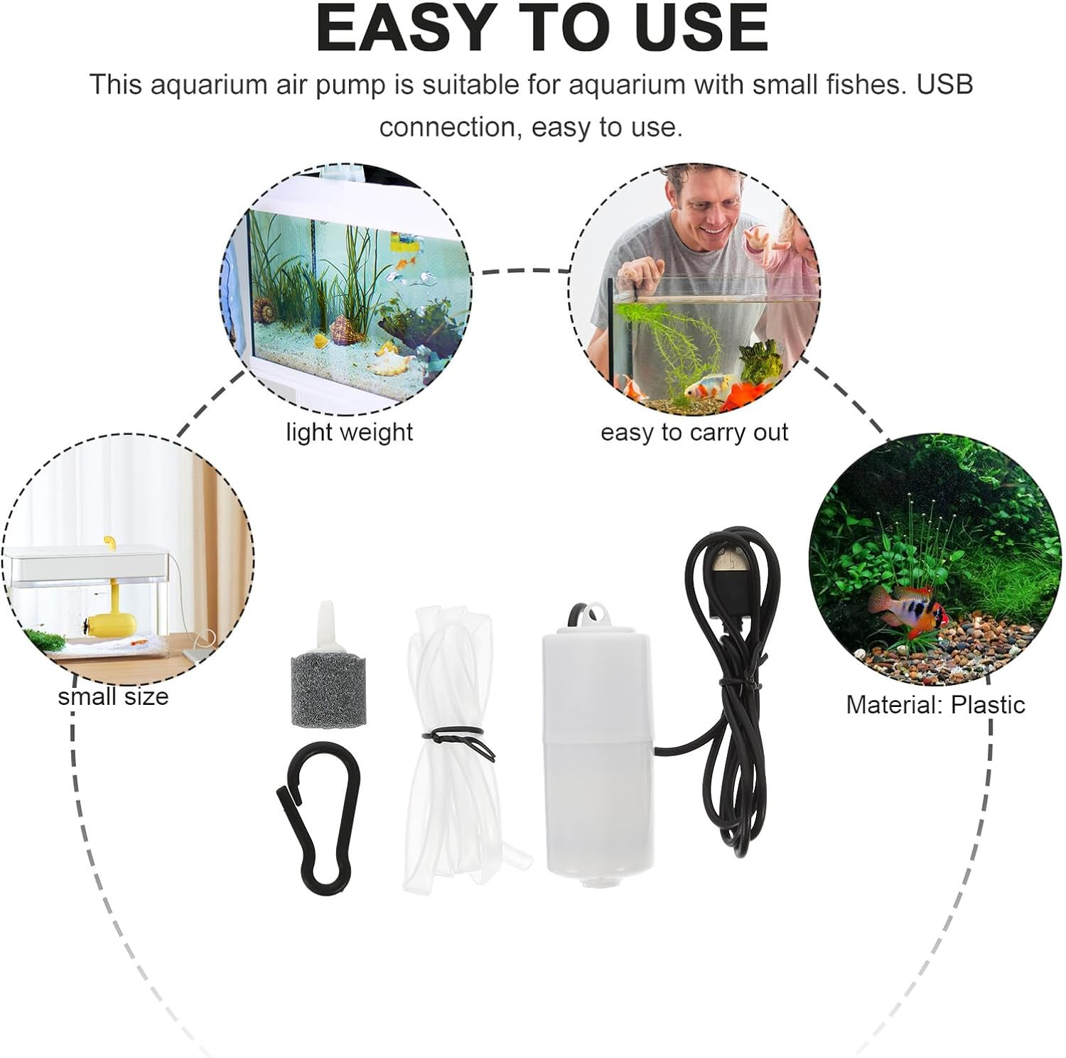 Toyvian 2 Sets Small Quiet USB Aquarium Air Pumps for Fish Tank Oxygen Aeration Portable Aquarium Bubbler with Easy Installation for Home and Office Use Random Color image number 4