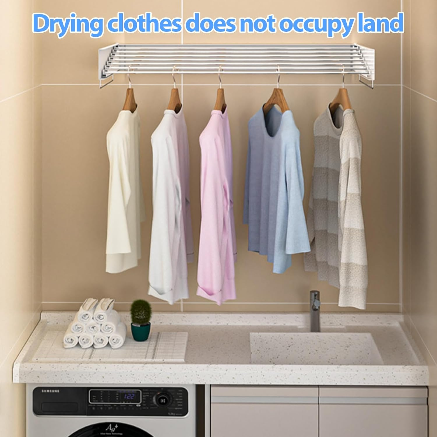 Wall Mounted Drying Rack, Collapsible Drying Racks for Laundry, Collapsible Laundry Drying Rack, 5 Stainless Steel Rods, Folding Indoor/Outdoor Drying Rack Clothing, 31.5'' Wide image number 1