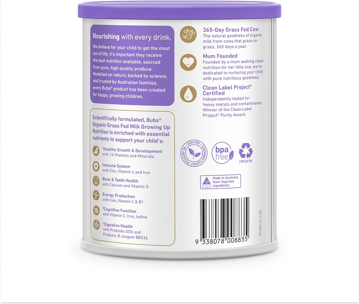 Bubs Organic Grass Fed Growing up Nutrition Milk Stage 4, Kids 3-12 Years, Made with Non-Gmo Organic Milk, 600G image number 2