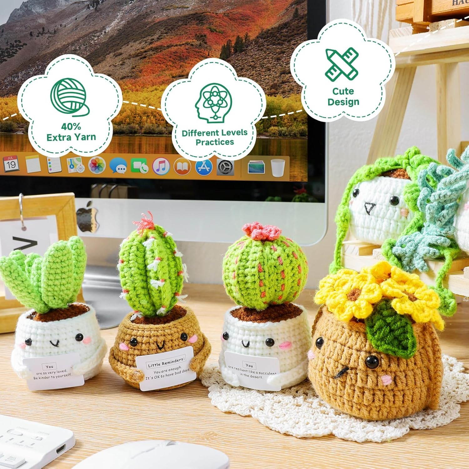 Crochet Kit for Beginners | Emotional Support Succulent Crochet & Knitting Kit with Step by Step Video Lessons | 6 PC Succulent Crochet Kit with Crochet Accessories(40%+ Yarn) image number 3