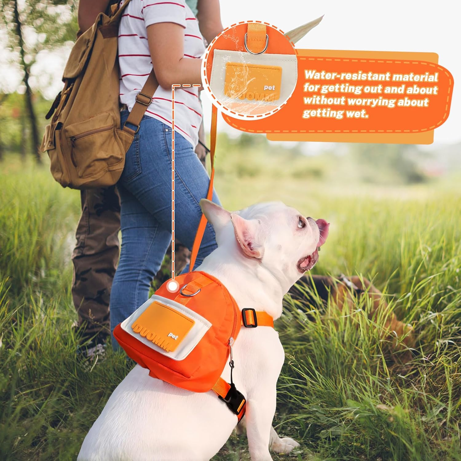 Bagentry Adjustable Dog Backpack Harness with Leash & Poop Bag Dispenser, Waterproof Dog Saddle Bag, Pets Self Carrier Dog Harness Bag for 17-33 Lb Medium Doggy Travel Hiking Walking (Orange) image number 6