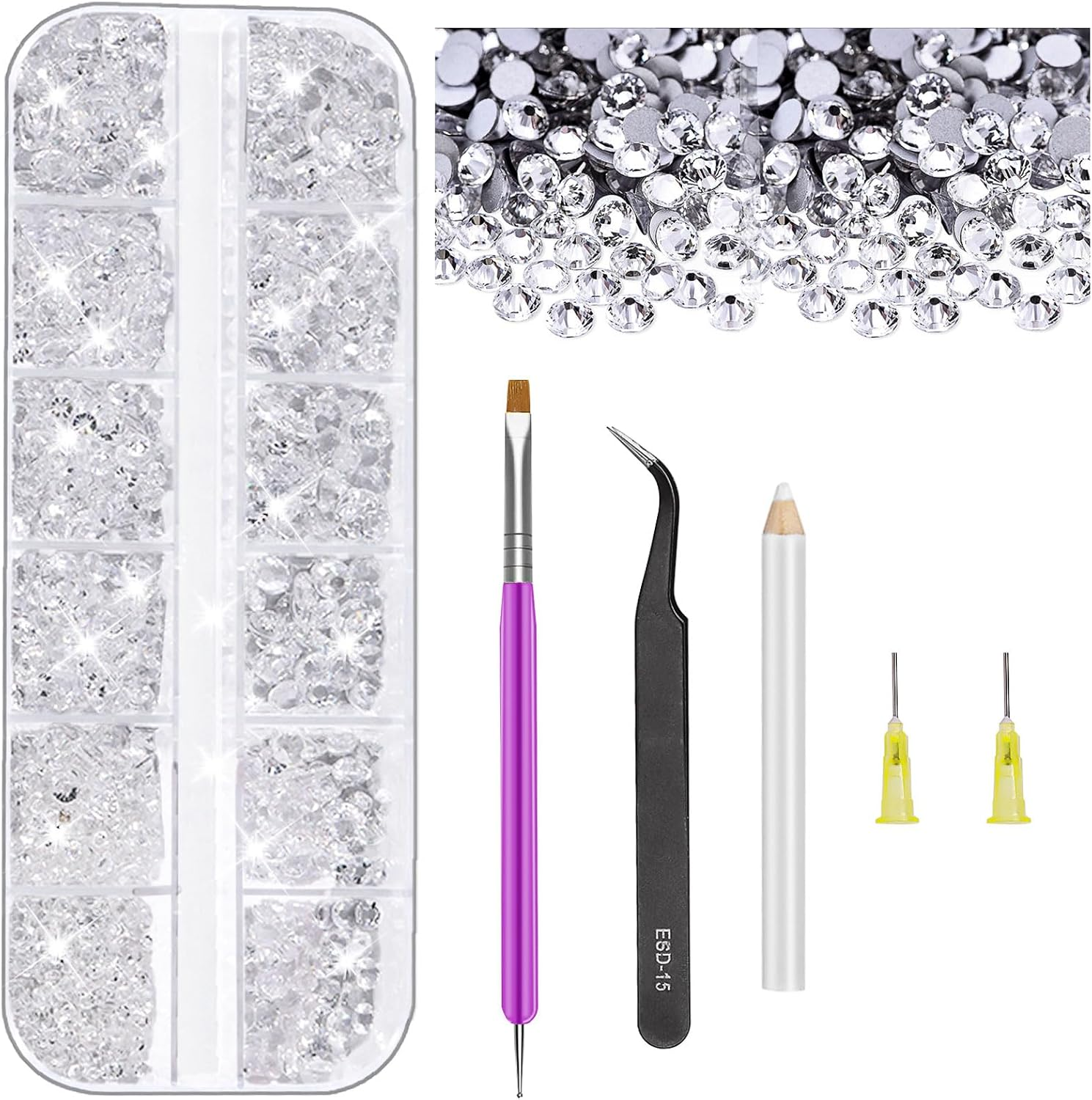 Swpeet 2606Pcs Jewelry Adhesive with 4 Mixed Sizes 2Mm 3Mm 4Mm 5Mm Clear Rhinestones Kit, Clear Flat Back Crystal round Glass Gems for DIY Clothes Fabric Shoes Jewelry Making Nail Art