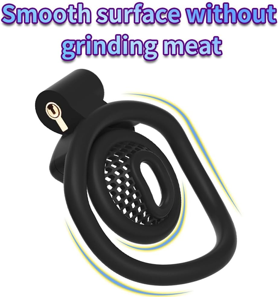 Male Chastity Device Cock Cage Flat Chastity Penis Cage with 4 Different Arc Rings and 2 Keys for Men'S Penis Bondage SM Sex Toys (Black, Negative Pole) image number 3