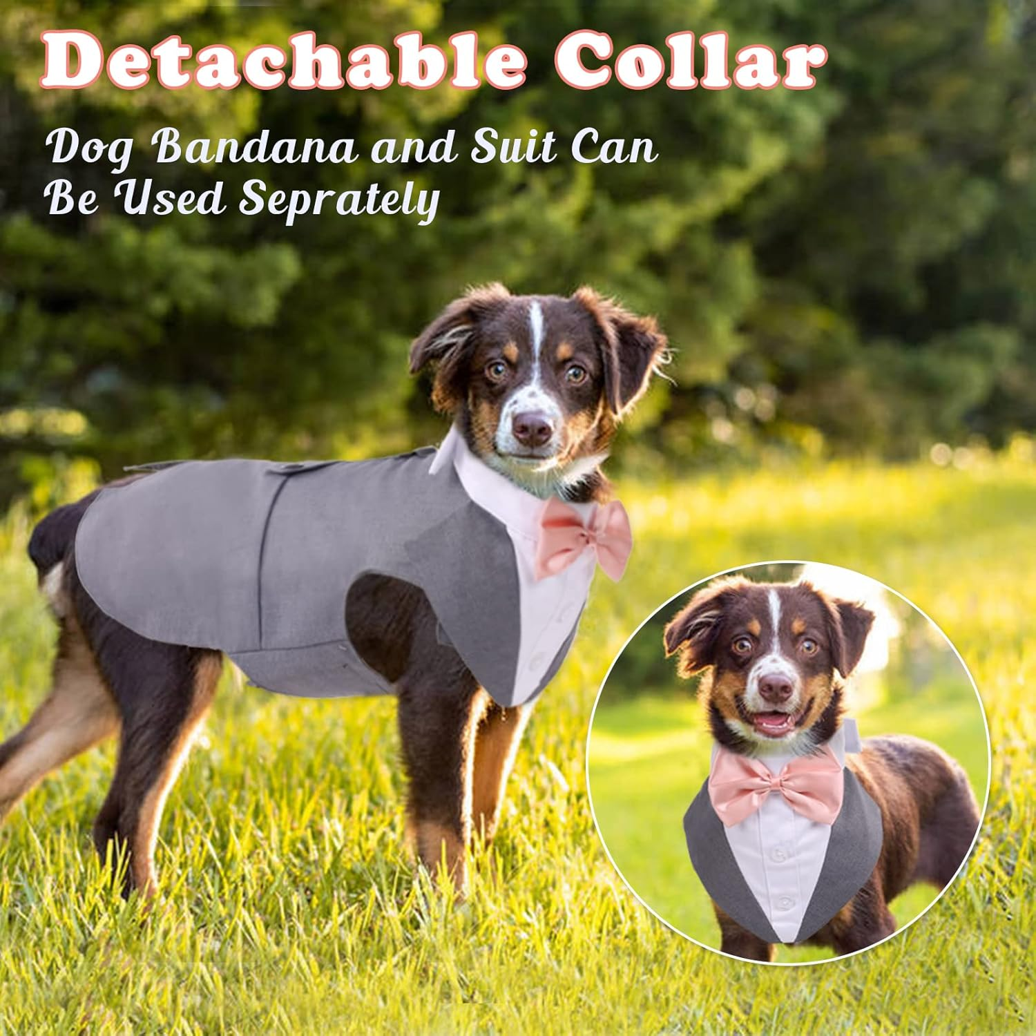 Dog Tuxedo Suit and Bandana Set,Small Medium Large Breeds Dog Wedding Attire Party,Gentle Pet Prince Costume with Detachable Bow Tie Collar,Cat Vest Shirt Dress-Up Cosplay Apparel for Special Events image number 4