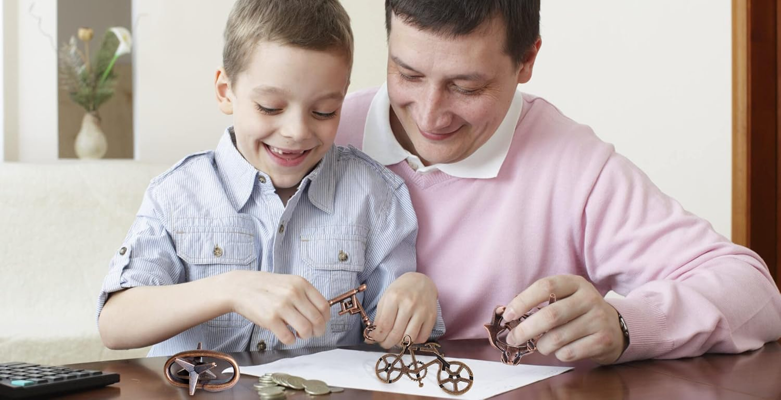 4 Pieces Brain Teaser Puzzles，Metal Cast Puzzle Games Toys，3D Highly Difficult Adult Puzzles，Iq Educational Box for Kids and Teens image number 5