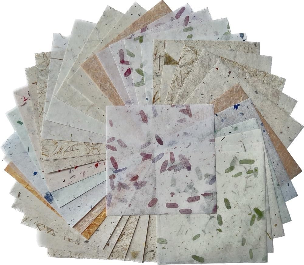 50 Sheets 6 X 6 Inches Natural Fiber Mullberry Tree Square Origami Paper Arts Folding Craft, Decoration Paper, Square Folding Paper DIY Crafts (Tamarind, Rice Straw Etc)