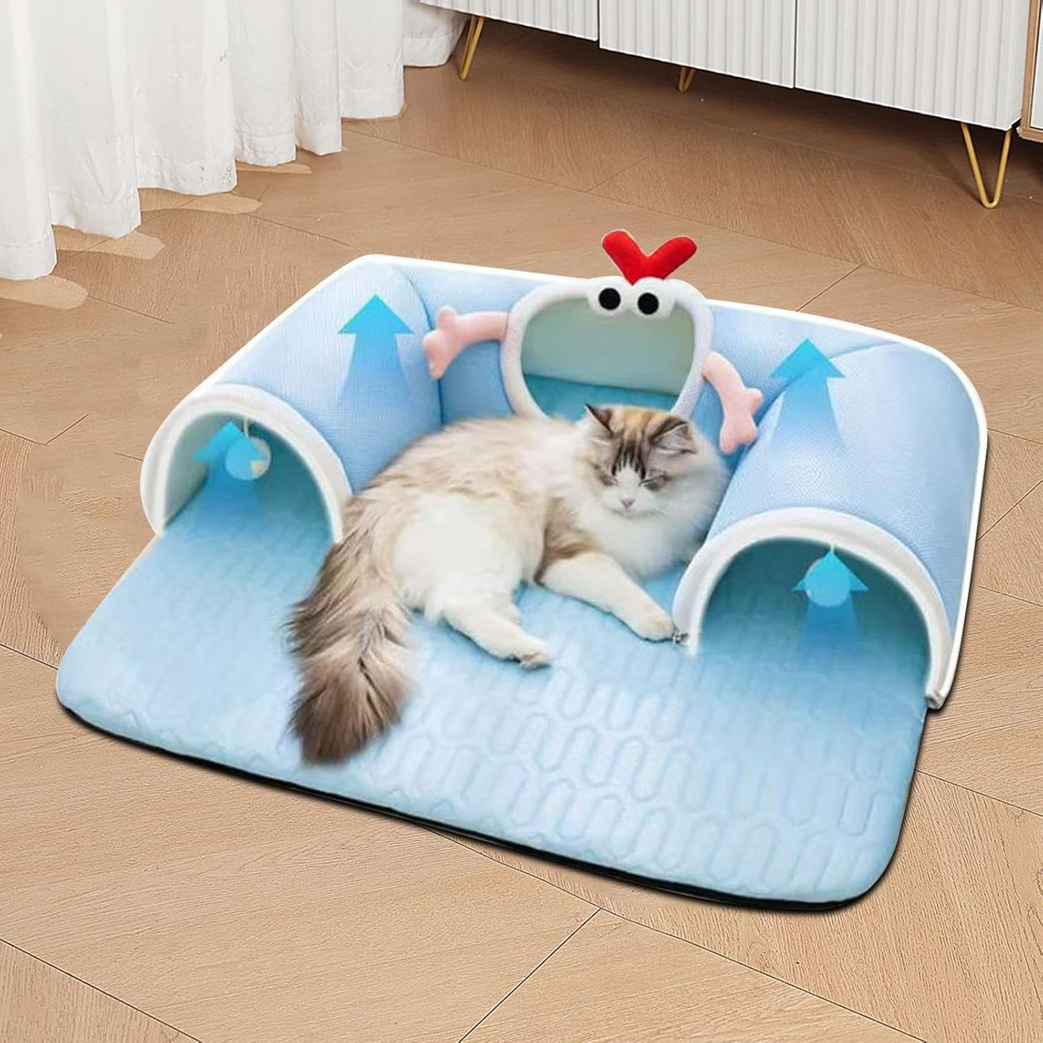 Cat Tunnel Bed,Large Cat Bed Cave with Tunnel | Breathable Nest Interactive Toys for Kitten Puppy Sleeping Boredom Sleeping Indoor Apartment Enrichment Winter Summer - M Blue image number 6