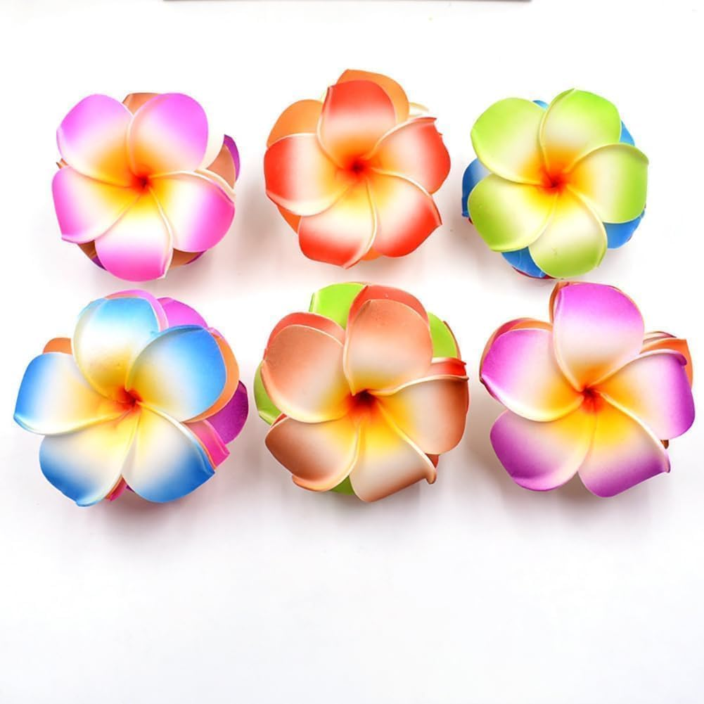 10 Pcs Multicolor Hawaii Plumeria Flower Clips Hawaiian Flower Hair Barrettes Beach Party Hair Clips Artificial Tropical Flower Hair Accessories (7Cm) image number 1