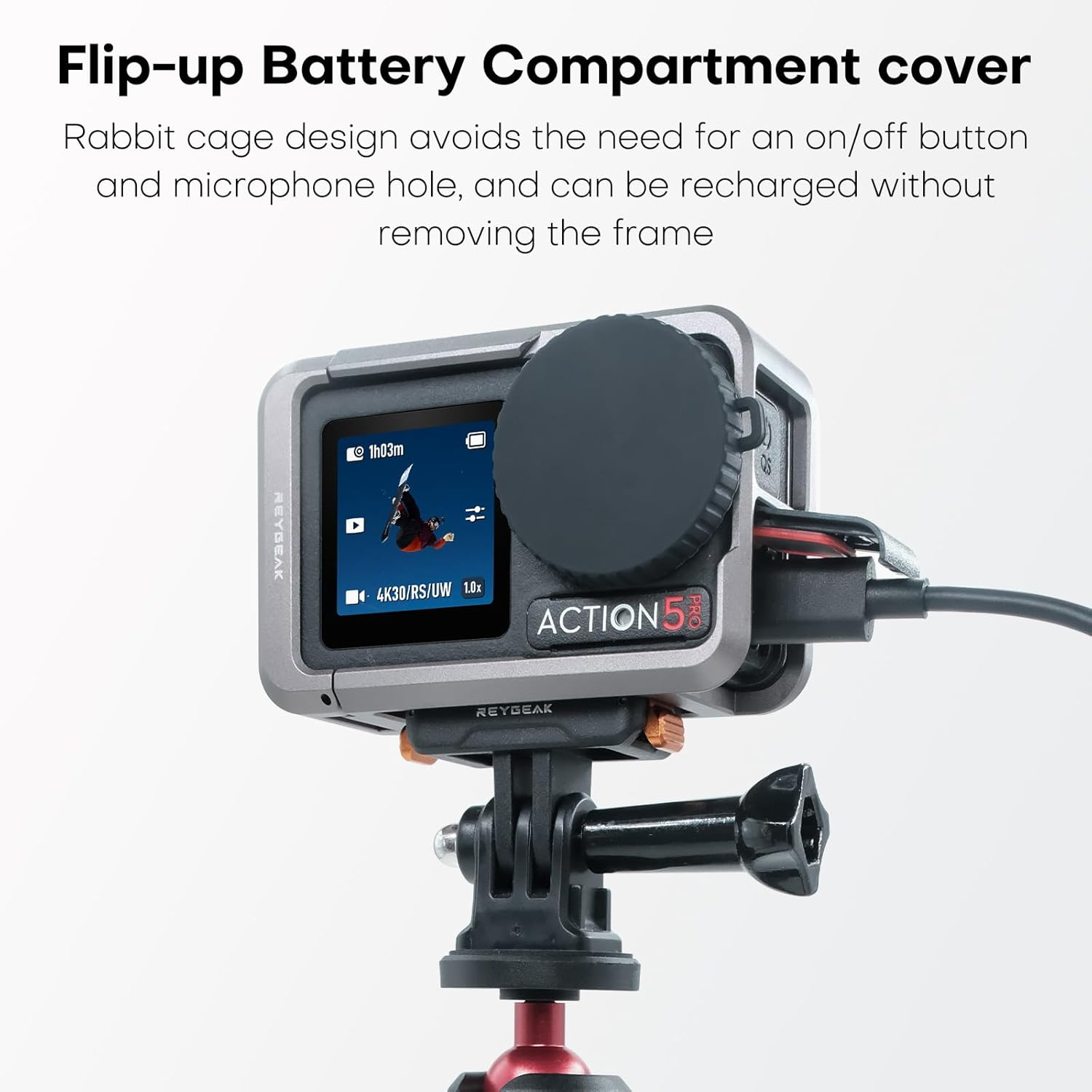 REYGEAK Ultralight Metal Cage for DJI Action 5 Pro/4/3 Aluminum Protective Housing Frame with 1/4 Screw, Cold Shoe, Quick Release Adapter Mount with Dual-Claws for DJI Osmo Action Accessories image number 3