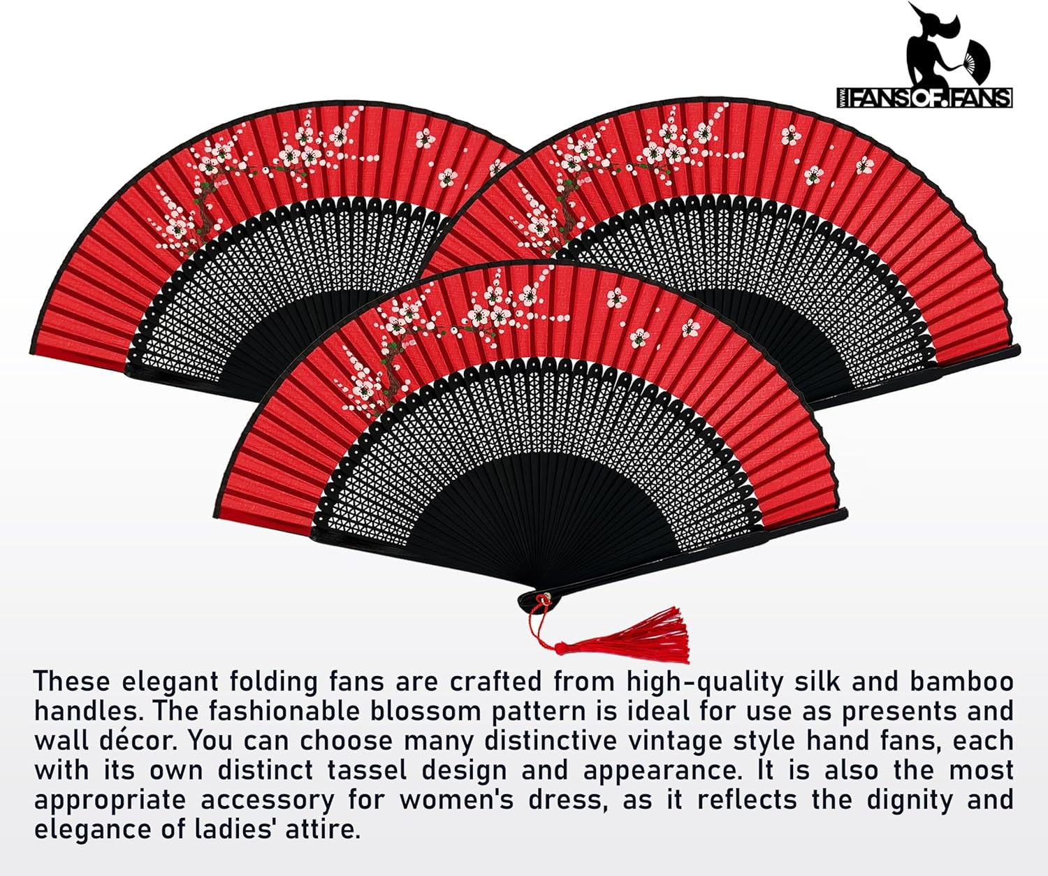 FANSOF.FANS Floral Red and Black Chinese Japanese Silk Fabric Handheld Folding Hand Fan with Pouch and Gift Box Grade a Bamboo Ribs for Women Girls Dance Event Birthday Wedding Favour Gift (Style 02) image number 4